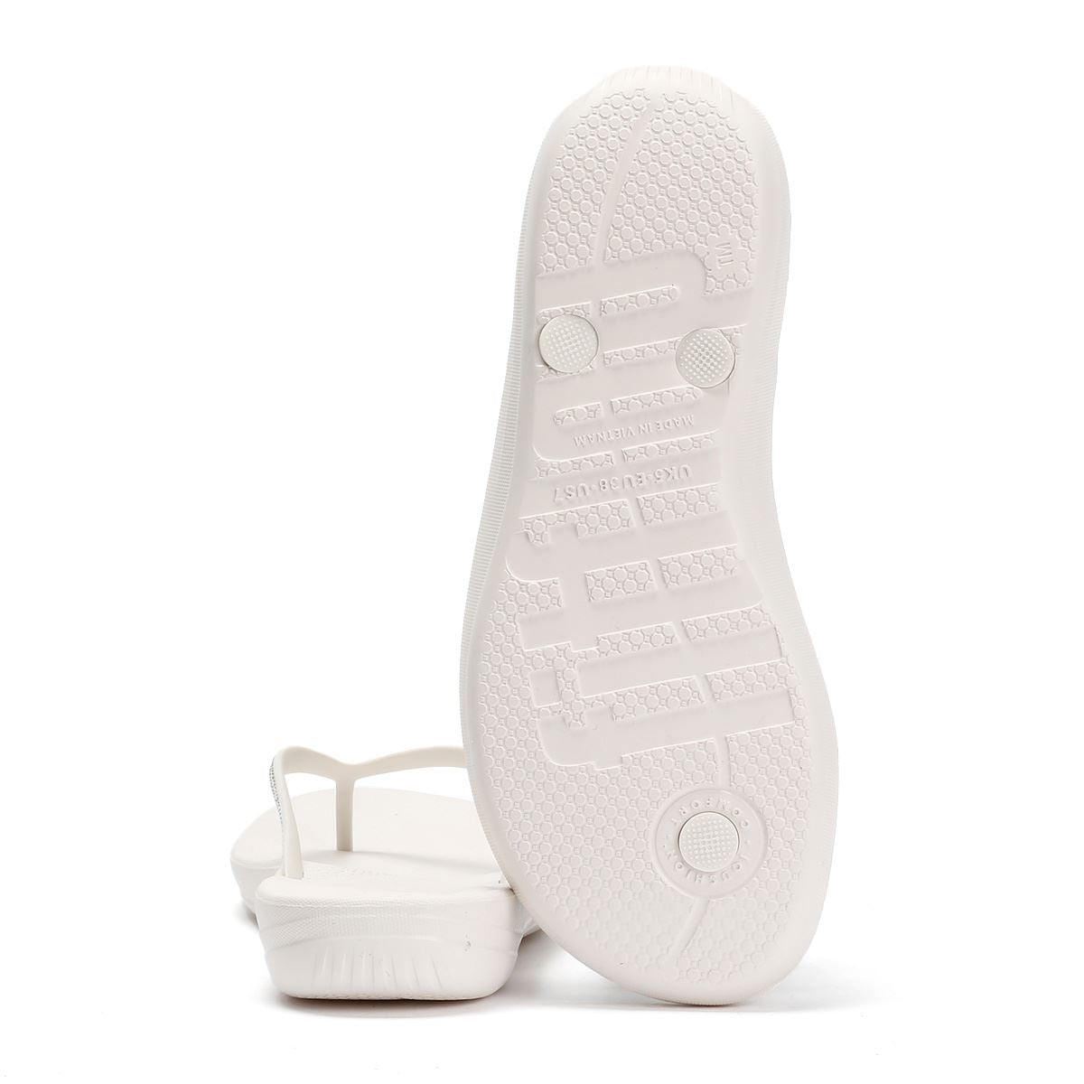 FitFlop Iqushion Sparkle Tongs Blanches En Caoutchouc Pour Femmes