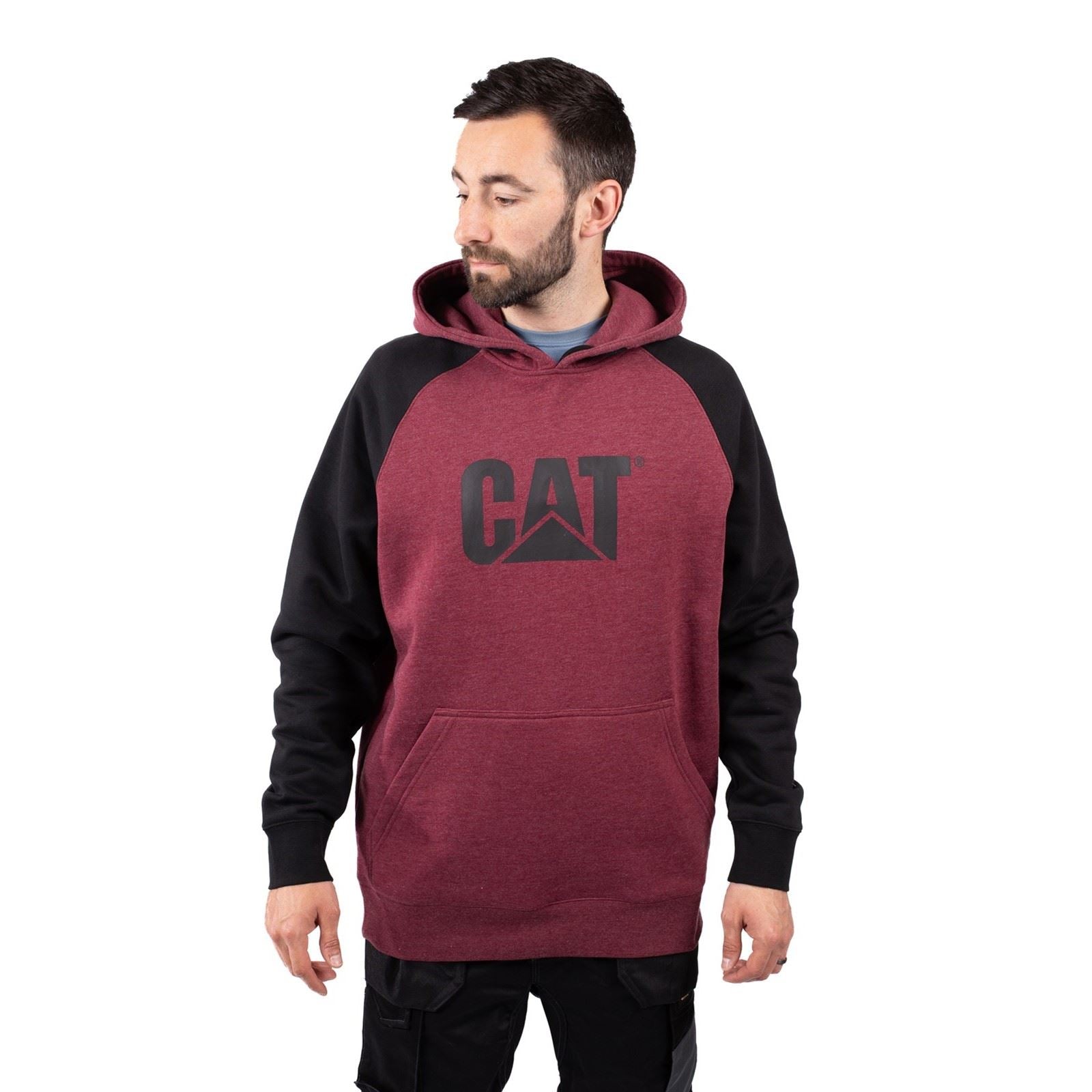 Caterpillar Raglan Sweat À Capuche Rouge En Coton Pour Homme