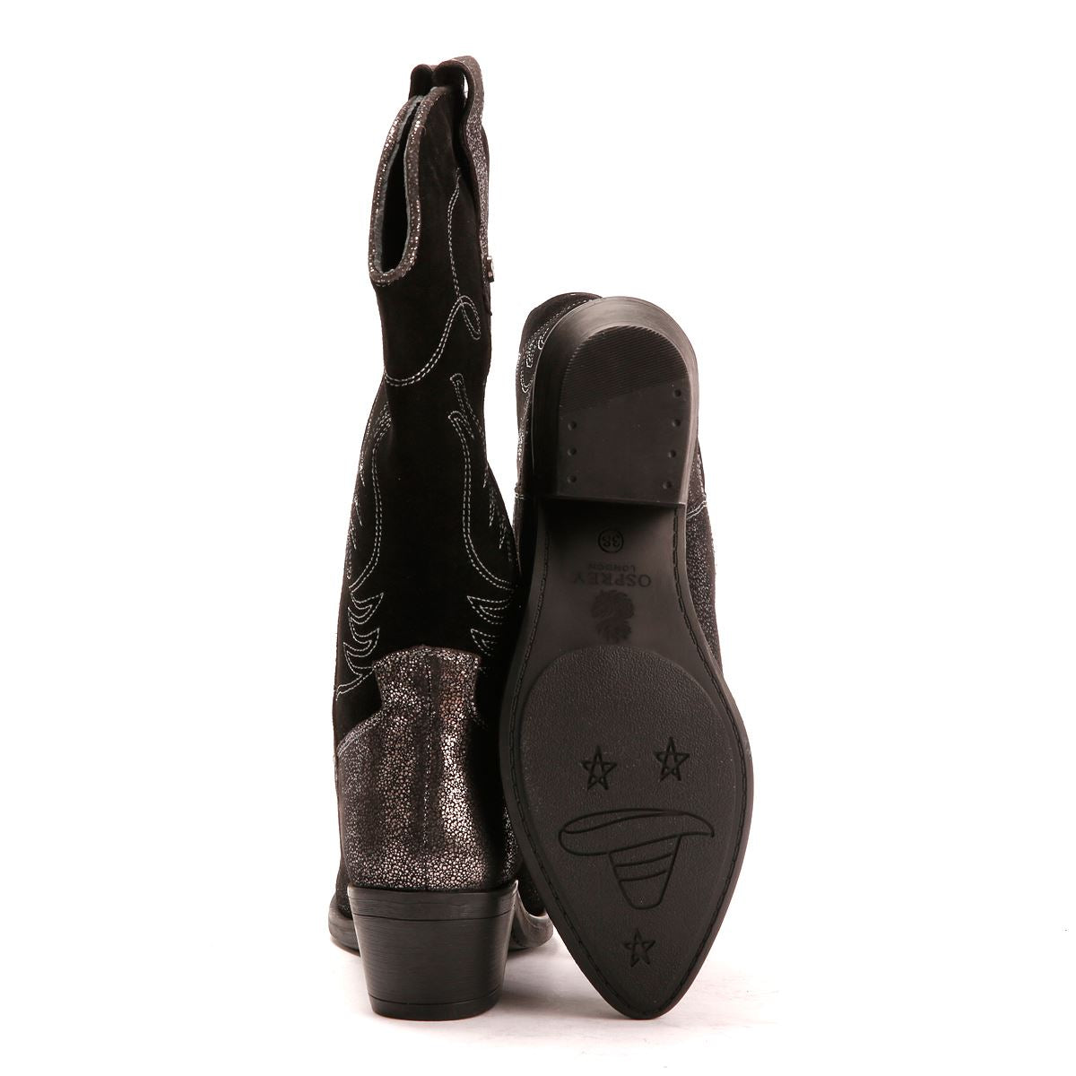 Osprey London The Louisiana Bottes Noires En Cuir Pour Femmes