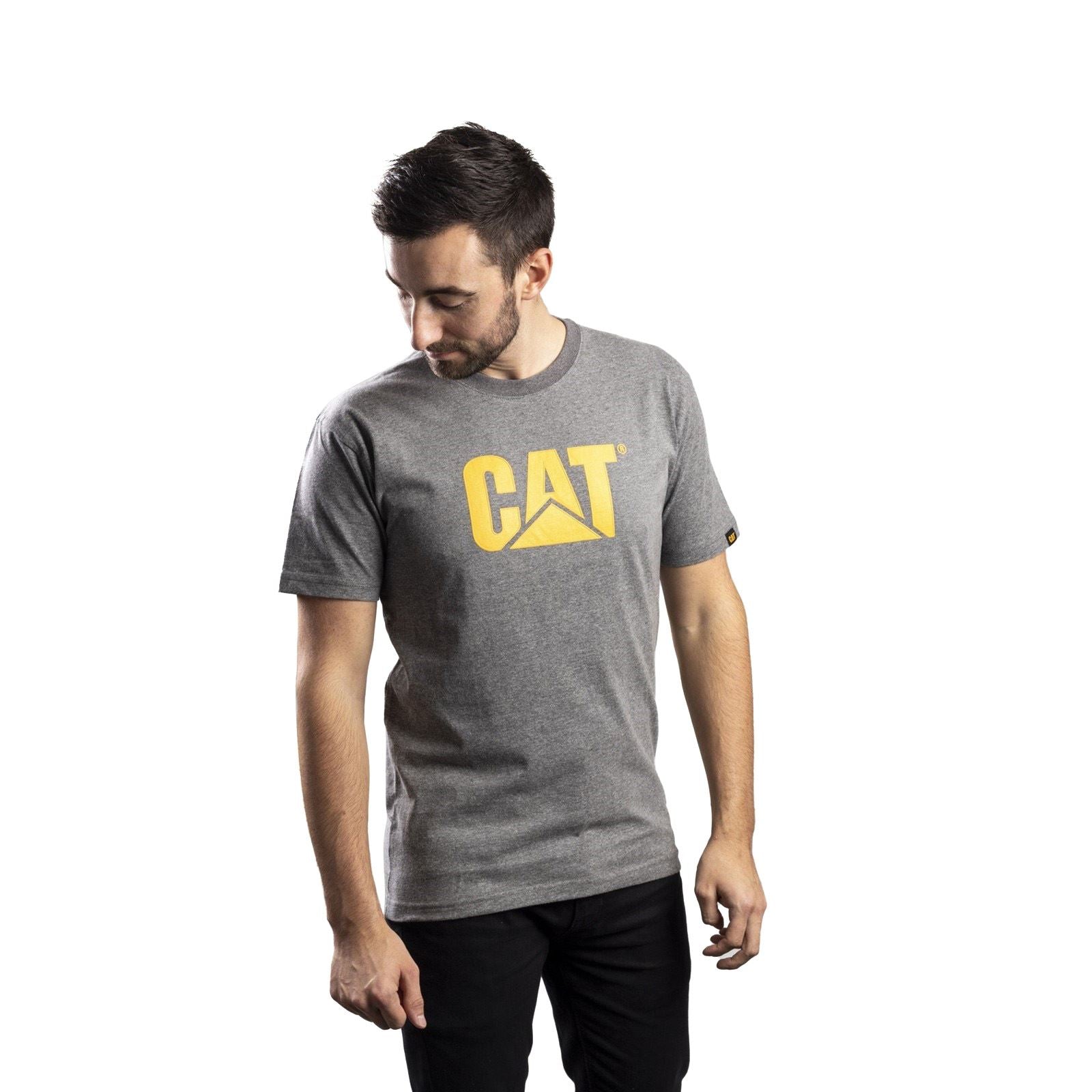 Caterpillar Trademark Logo T-Shirts À Manches Courtes Grises Pour Hommes En Coton