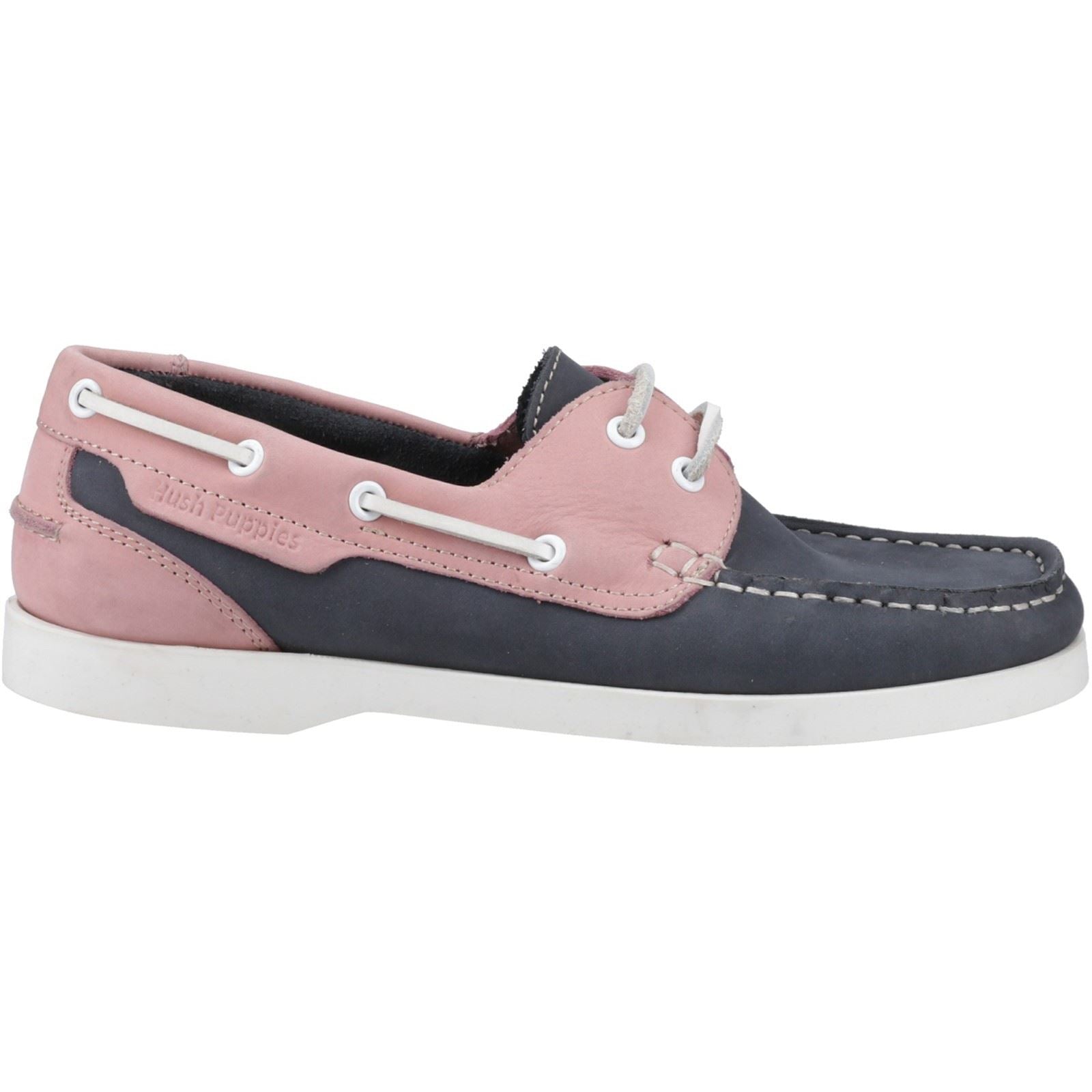 Hush Puppies Isabel Chaussures Bateau En Cuir Pour Femmes, Bleu Marine/Rose