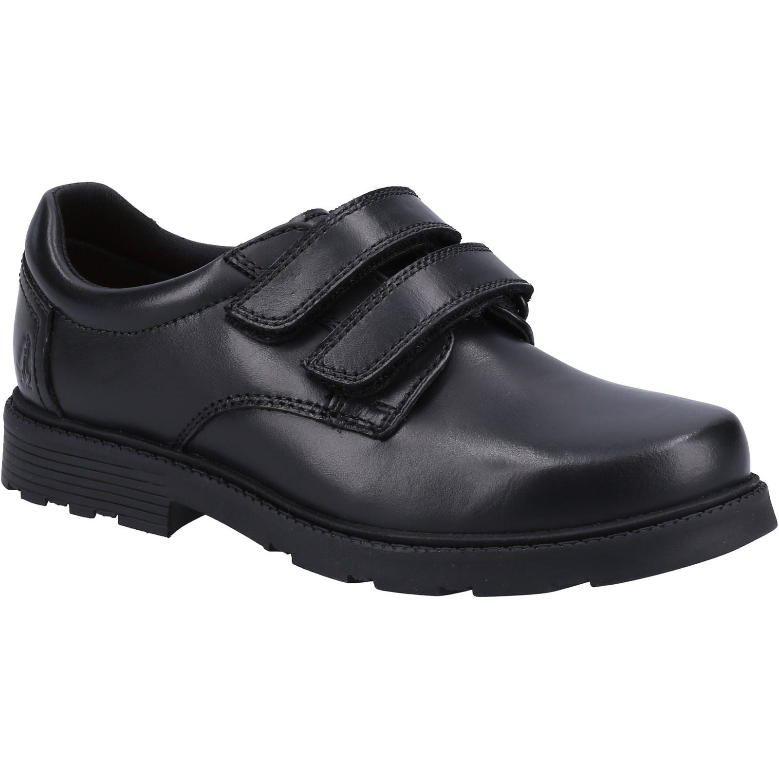 Hush Puppies Logan SNR Chaussures Noires Pour Garçons En Cuir.