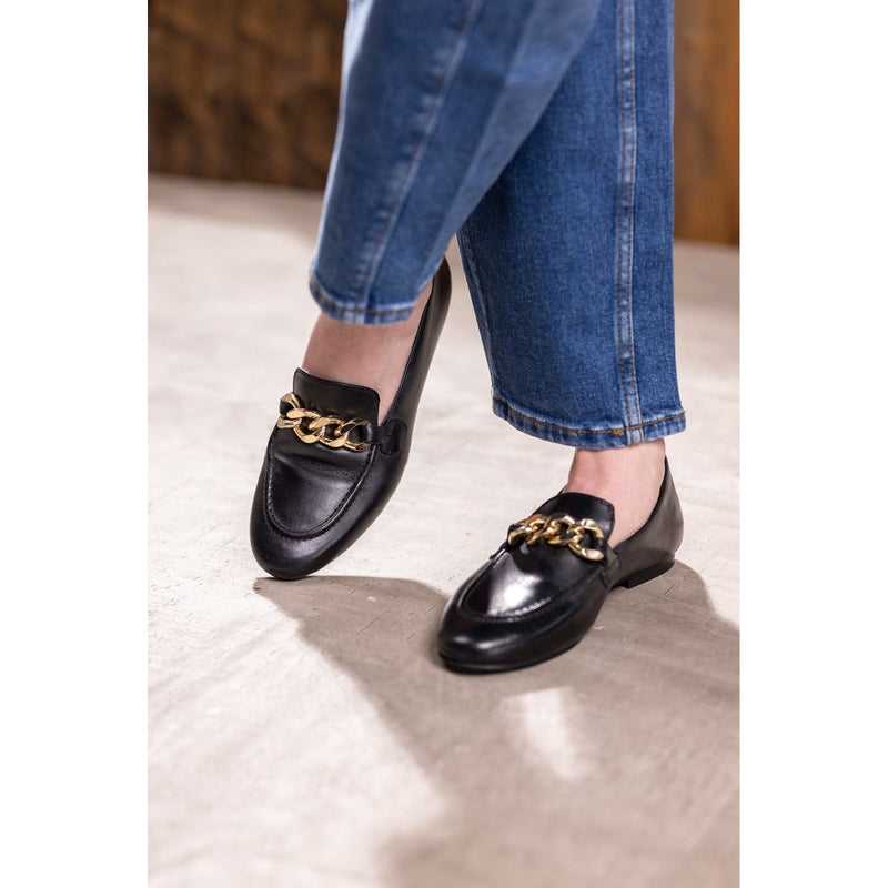 Hush Puppies Harper Chain Mocassins Noirs En Cuir Pour Femmes