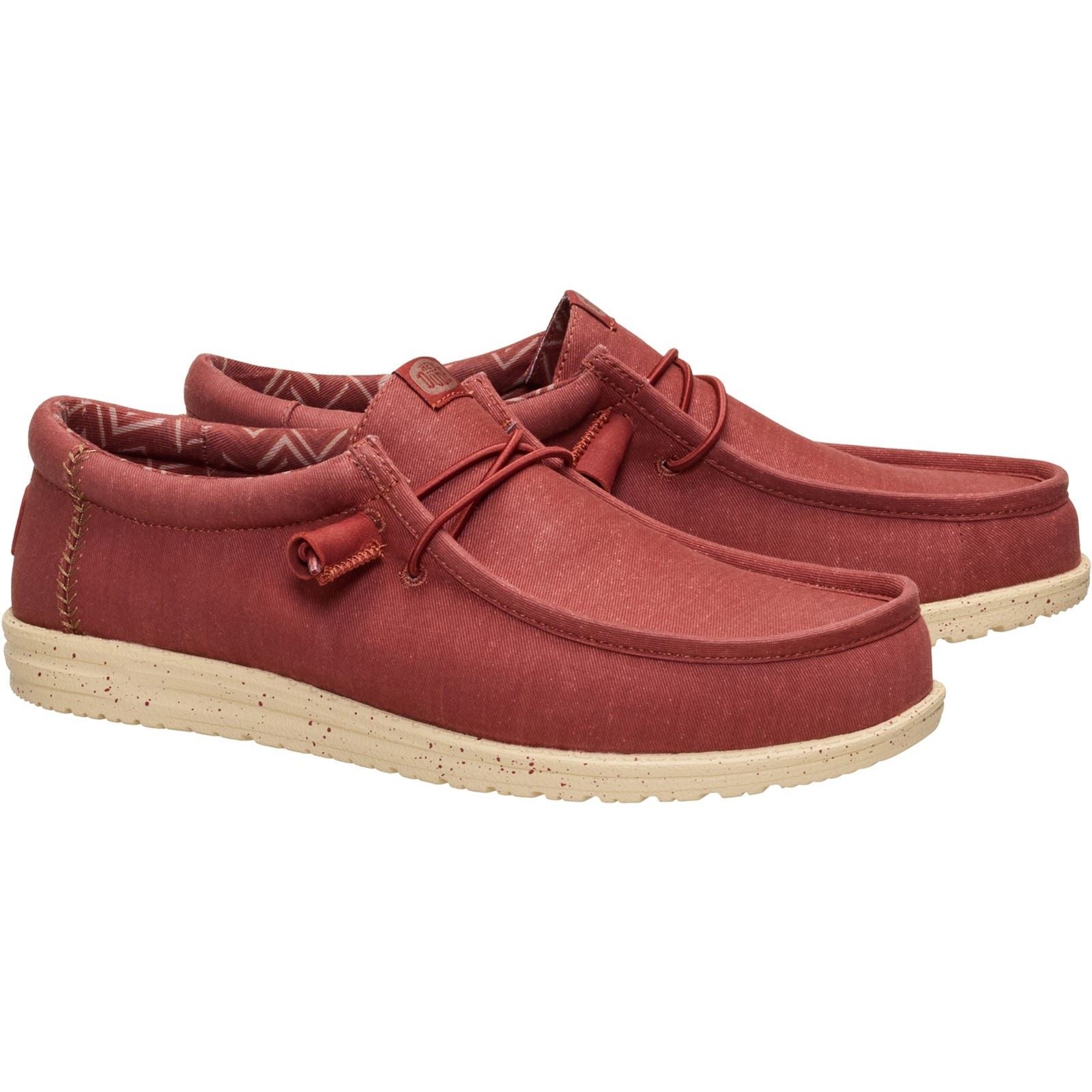 HEYDUDE Wally Stretch Canvas Mocassins En Textile Pour Hommes Rouge Brûlé/Tan Boulder