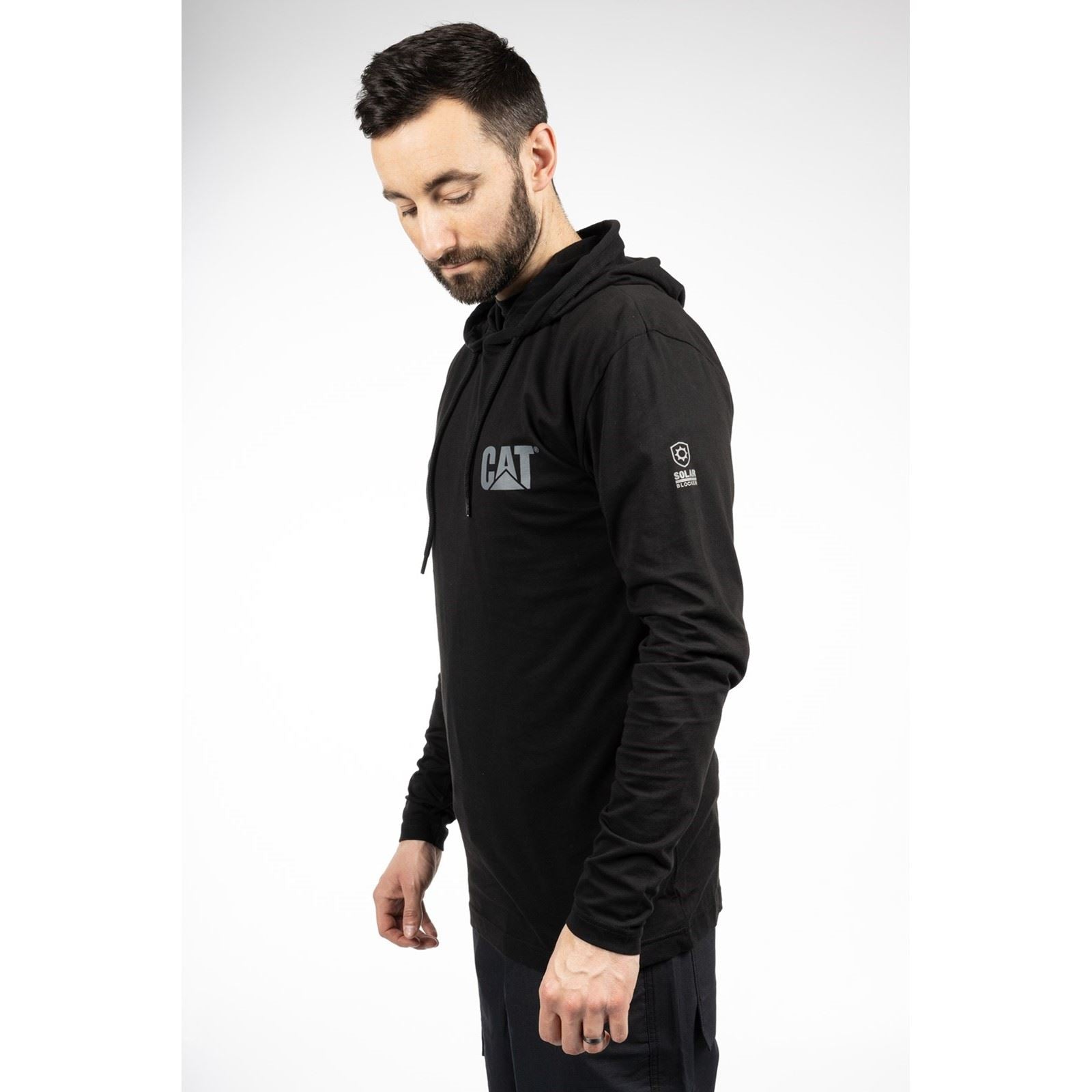 Caterpillar Hooded Long Sleeve T-Shirt Noir En Coton Pour Homme