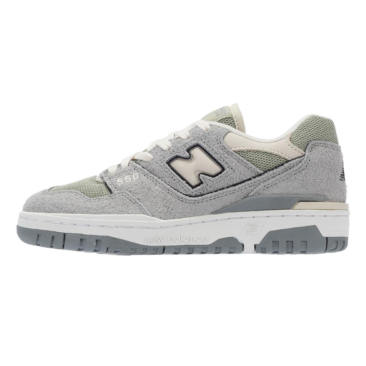 New Balance 550 Baskets En Cuir Pour Femmes En Gris Ardoise / Olivine / Lin.