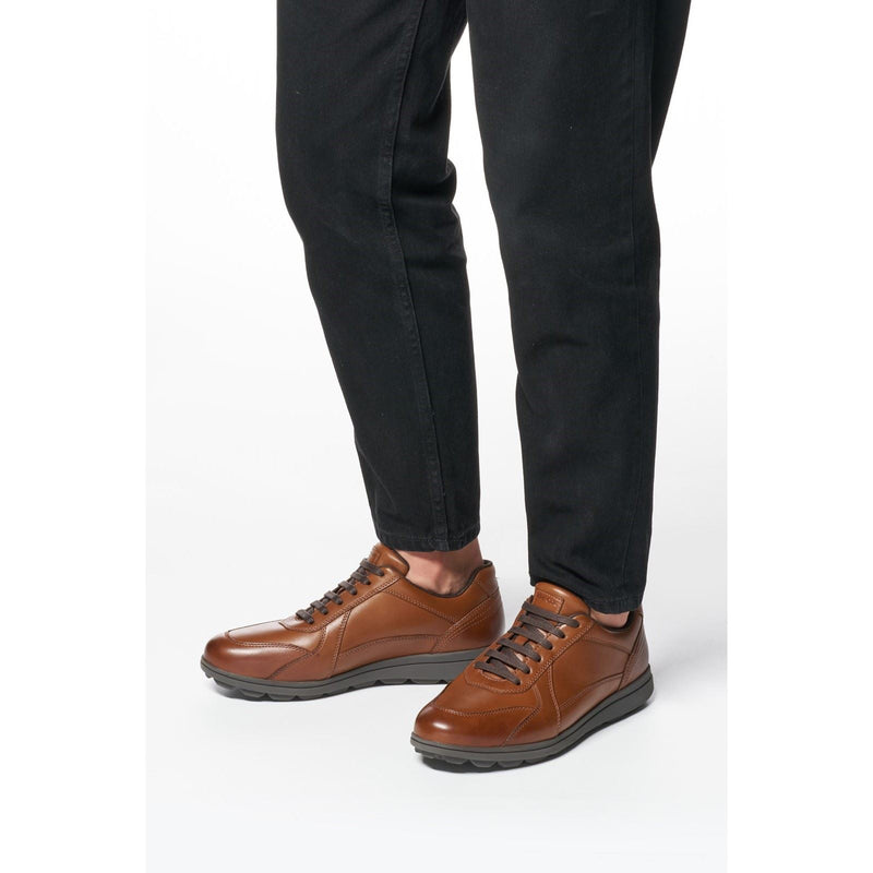 Geox U SPHERICA EC12 Baskets Pour Hommes En Cuir Pleine Fleur Bovin De Couleur Cognac