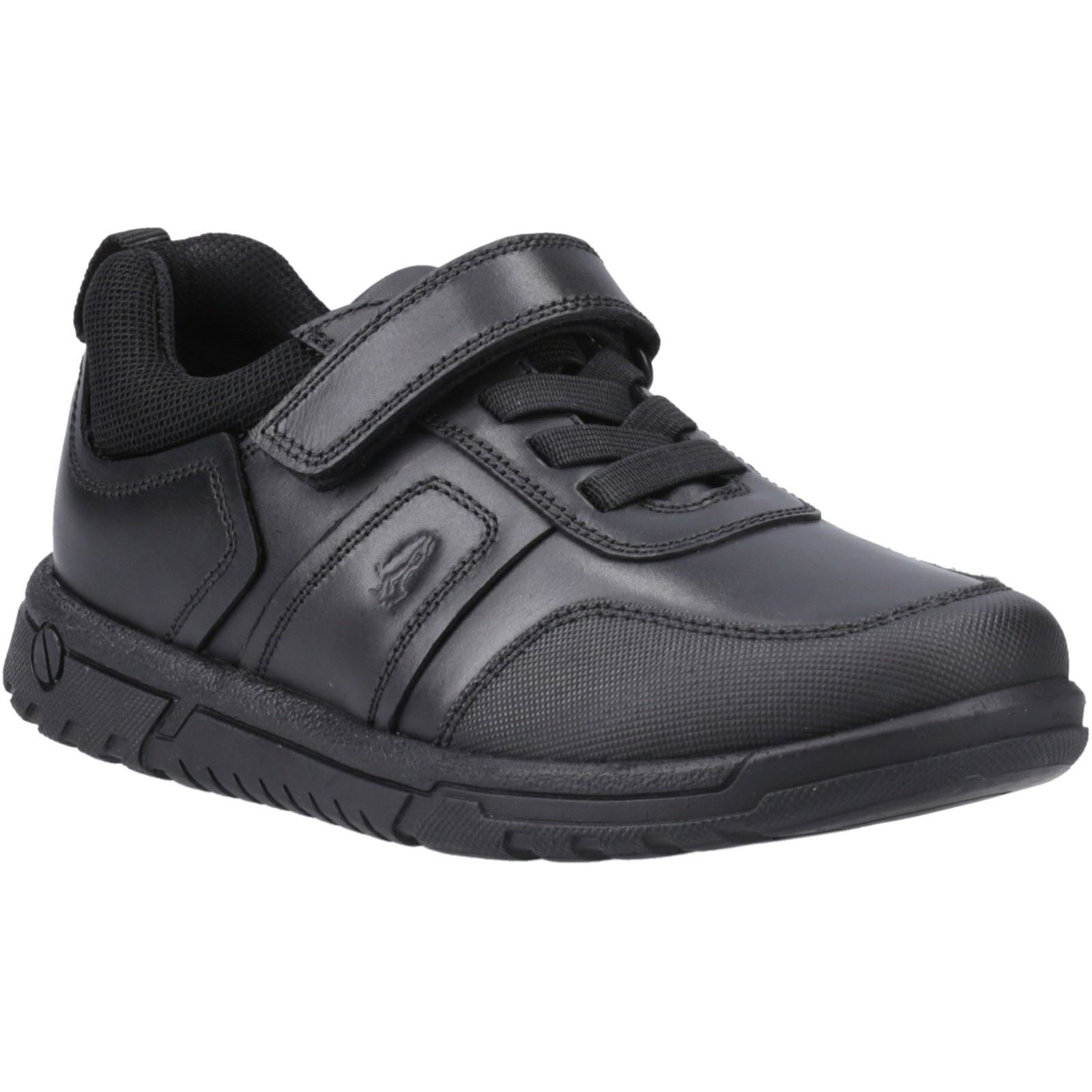 Hush Puppies Sutton Bungee Chaussures Noires Pour Garçons En Cuir À Lacets