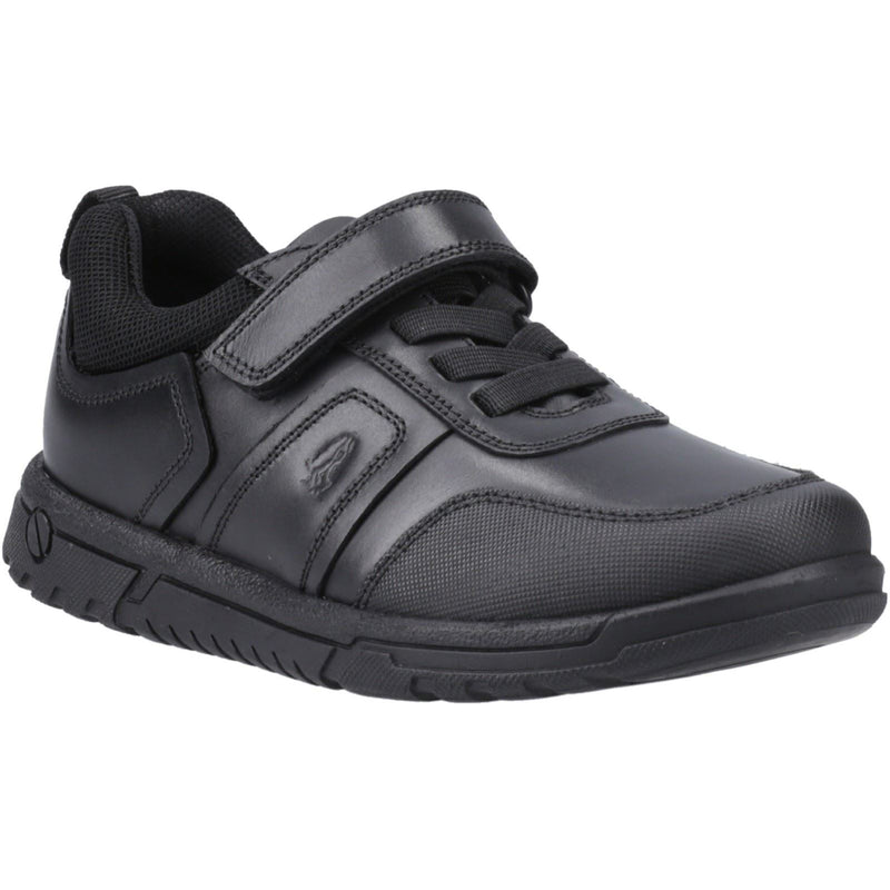 Hush Puppies Sutton Bungee Chaussures Noires Pour Garçons En Cuir À Lacets