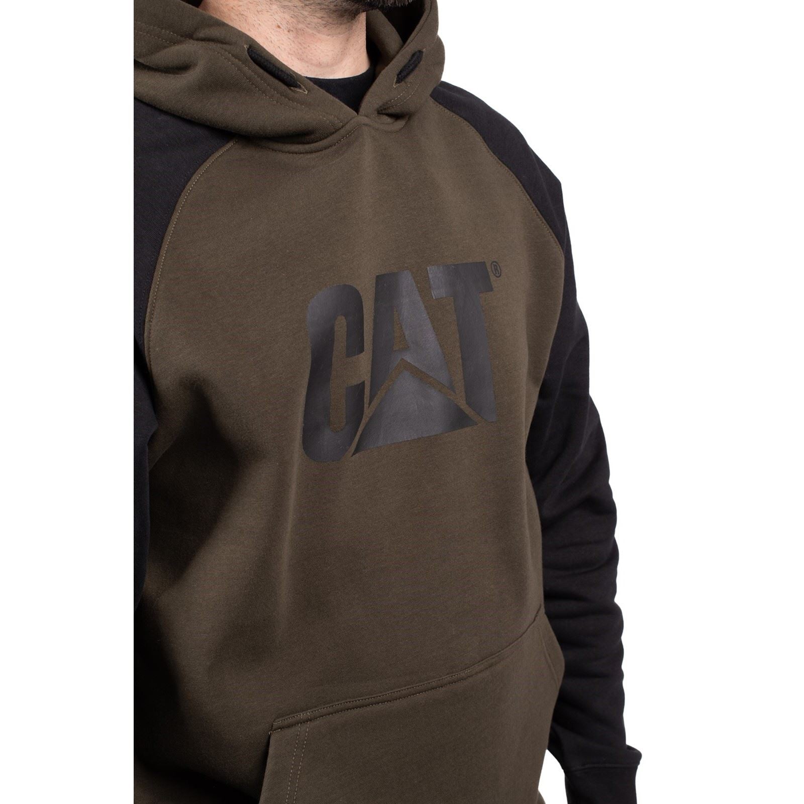 Caterpillar Raglan Sweat À Capuche Vert En Coton Pour Homme