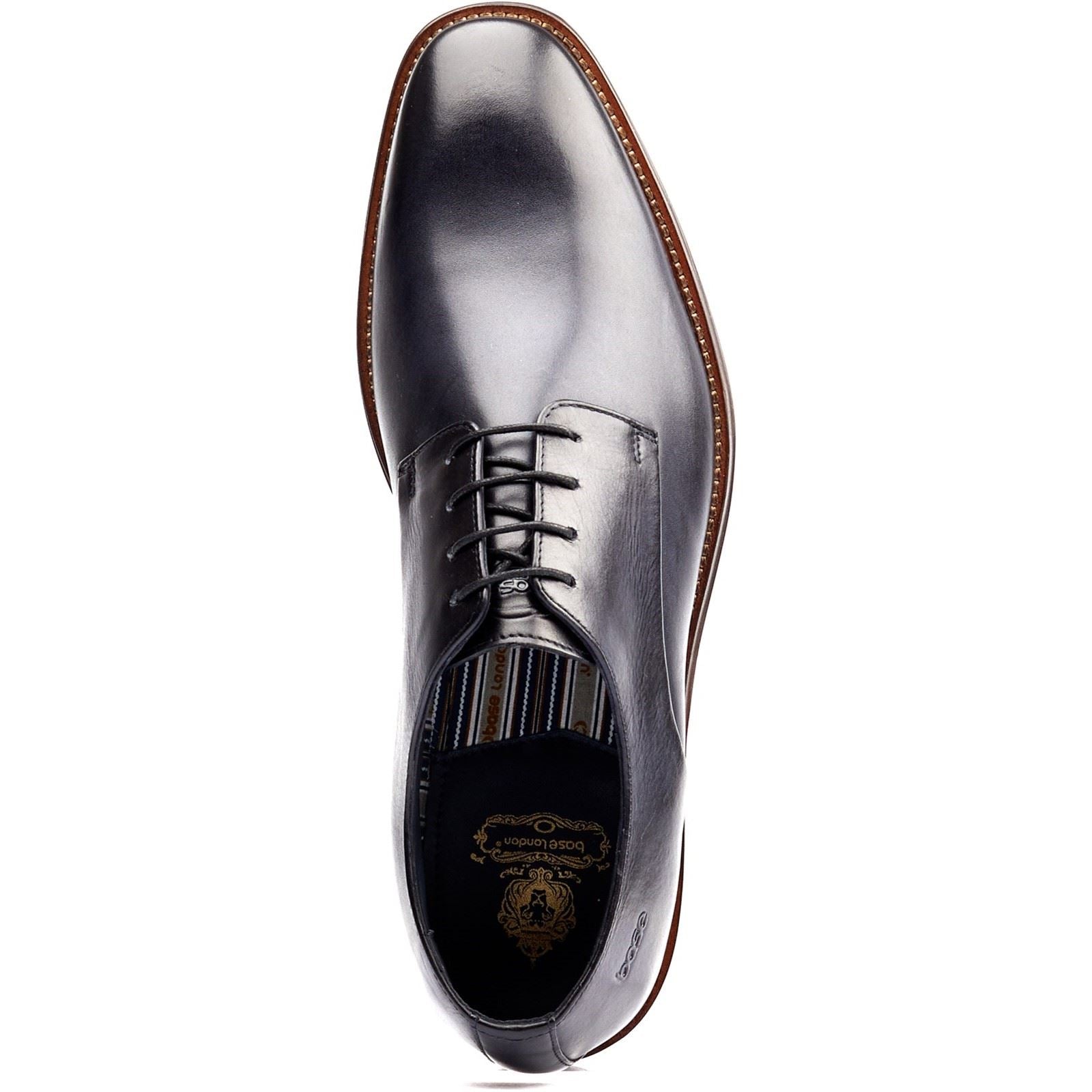 Base London Marley Derby Chaussures À Lacets En Cuir Pour Hommes, Bleu Marine