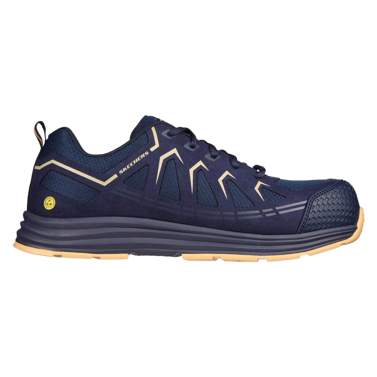 Skechers Workwear Malad II Baskets De Sécurité Pour Hommes En Tissu Bleu Marine / Tan