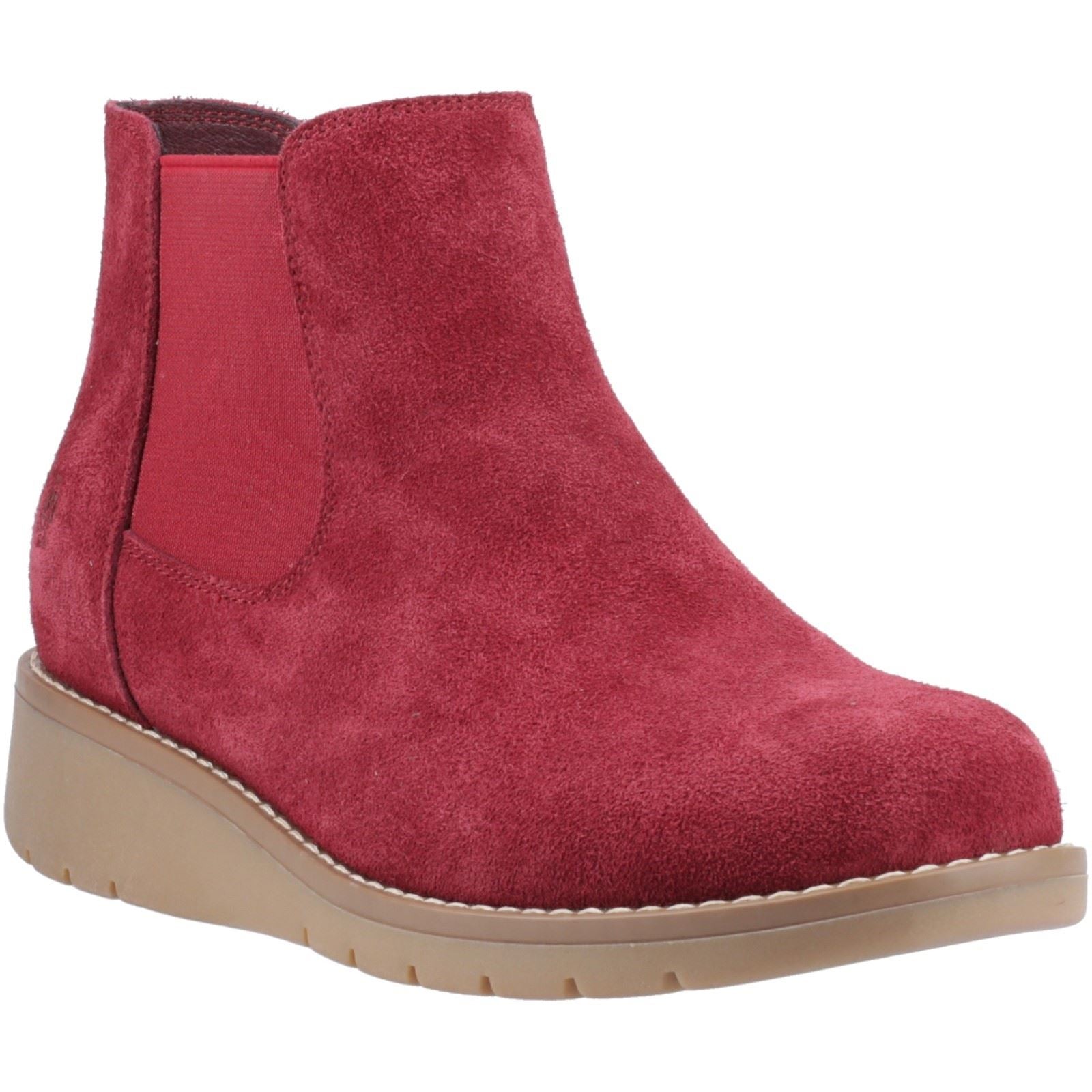 Hush Puppies Leonie Femmes Bottines Plates Chelsea Bordeaux En Daim