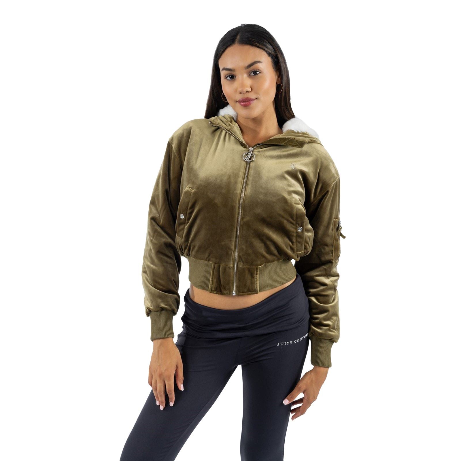 Juicy Couture Fur Rydell Veste Bomber Verte Pour Femmes