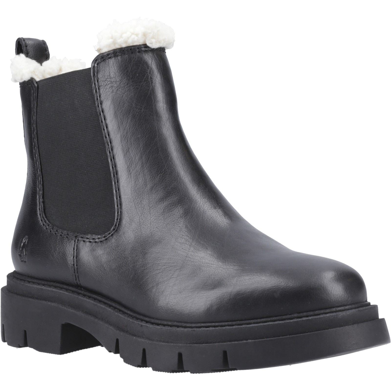 Hush Puppies Raya Shearling Boot Bottes Plates Chelsea Noires En Cuir Pour Femmes