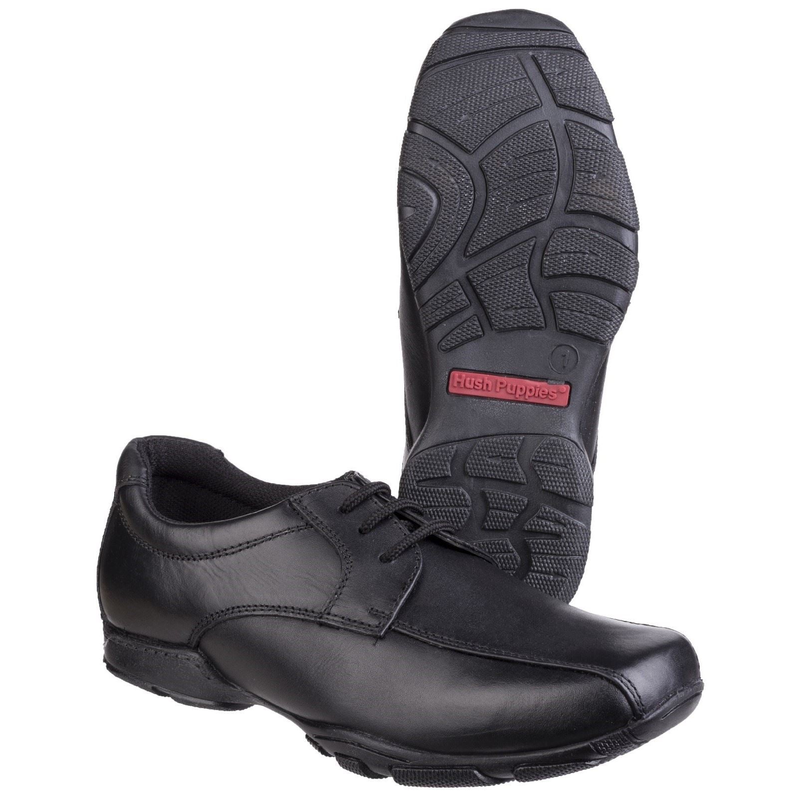 Hush Puppies Vincente Senior Chaussures Noires Pour Garçons En Cuir