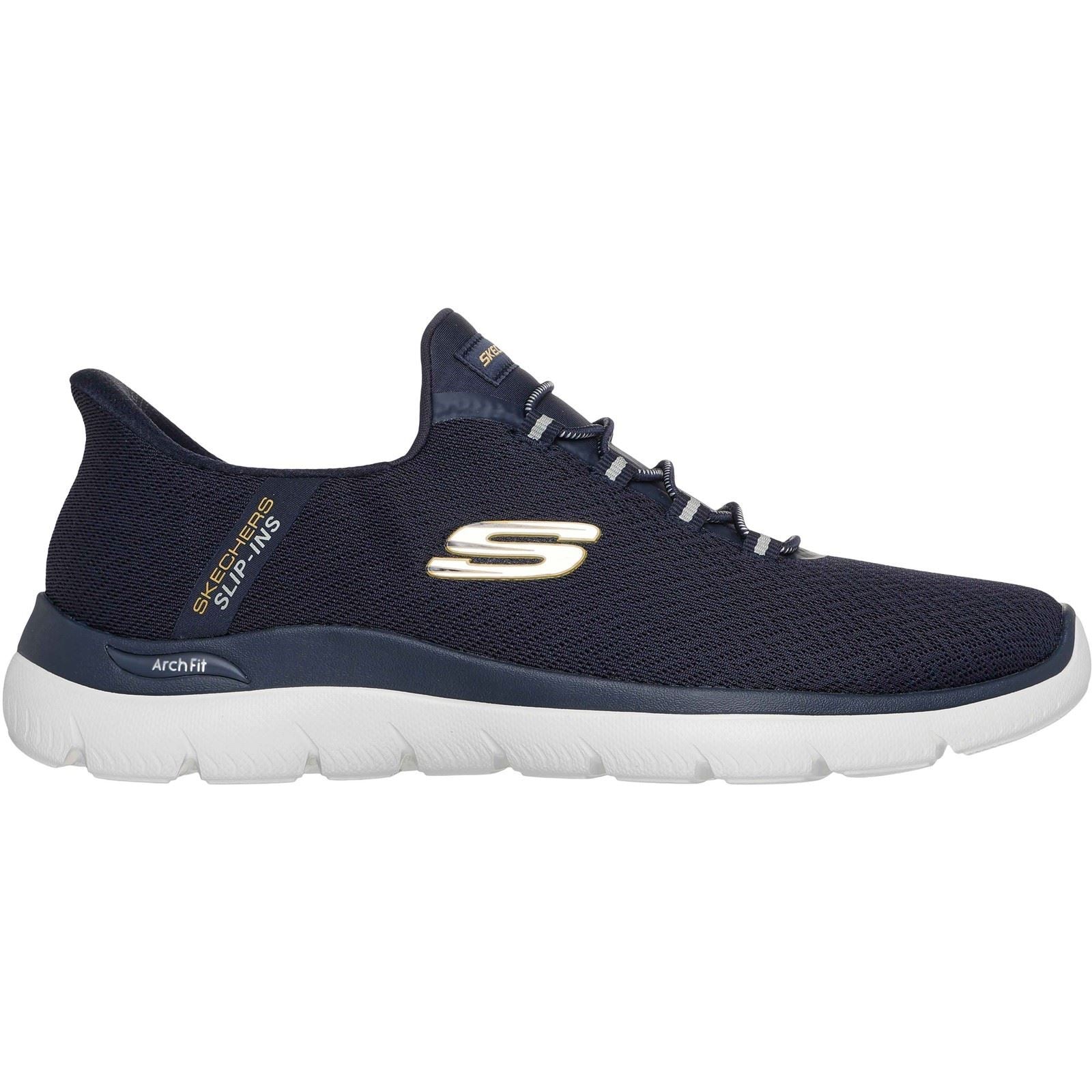 Skechers Arch Fit Summits Kynor Baskets En Polyester Pour Hommes Bleu Marine/Jaune