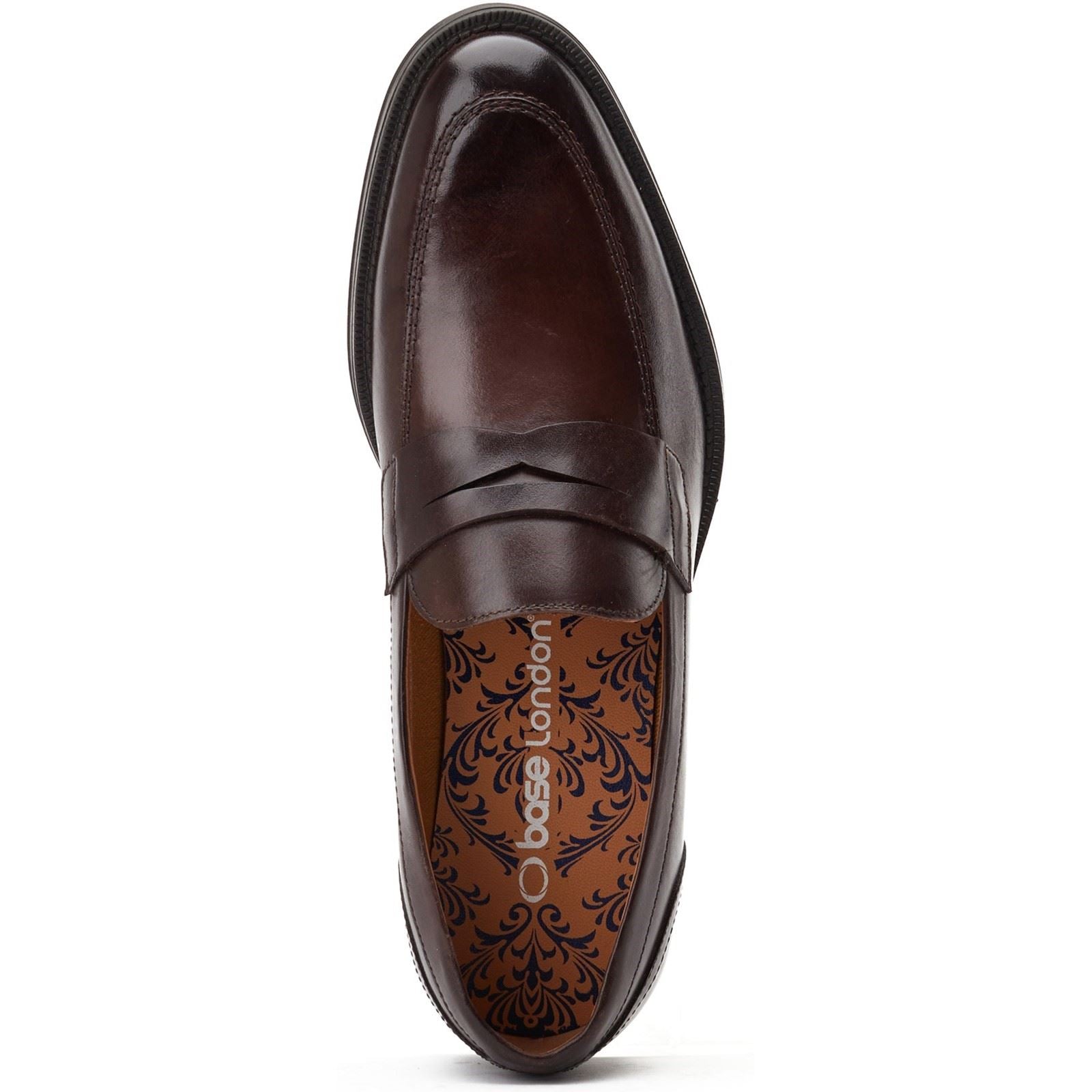 Base London Kennedy Chaussures En Cuir Pour Hommes À Enfiler Marron Foncé