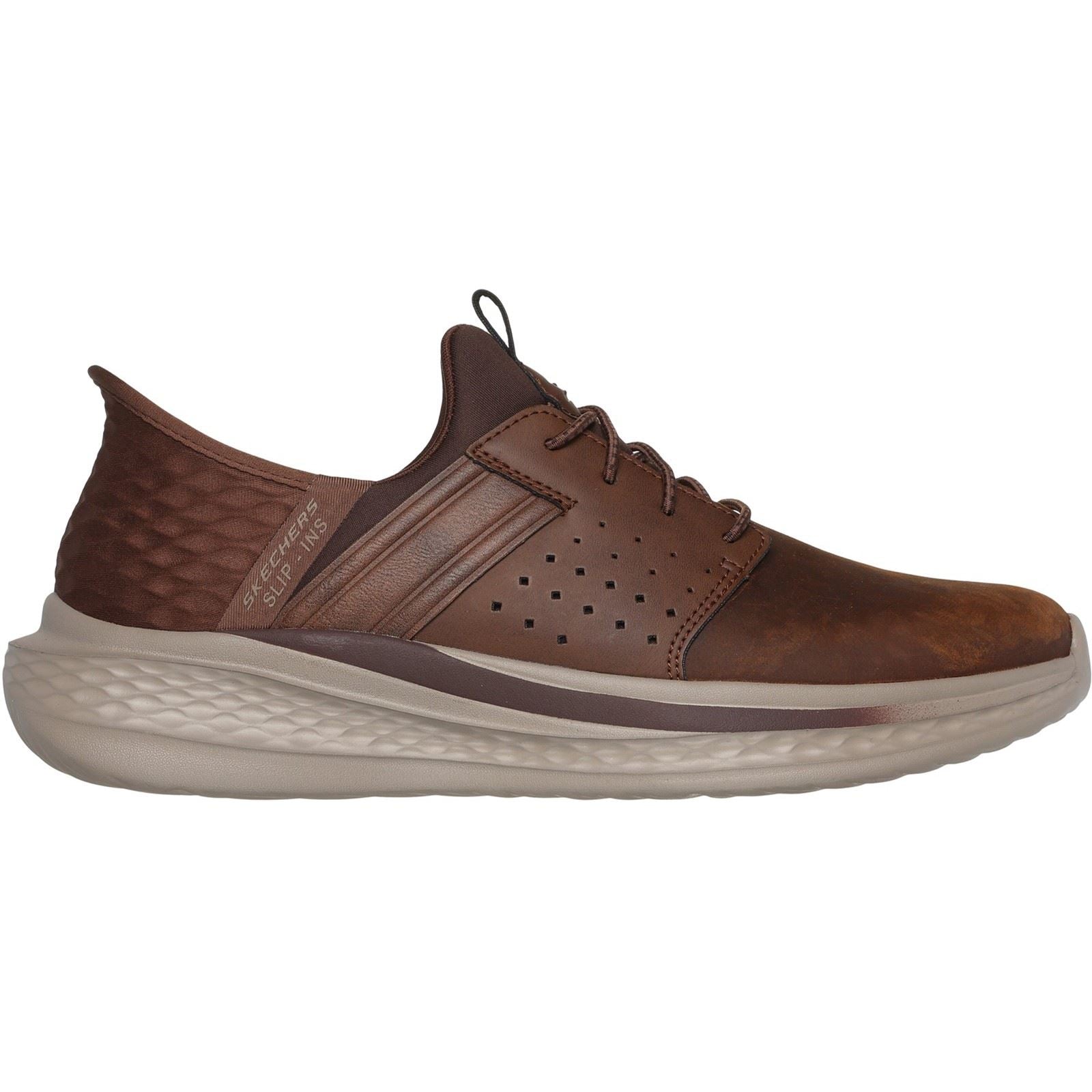 Skechers Slade Zachary Chaussures À Lacets Pour Homme En Textile Marron Foncé À Large Ajustement