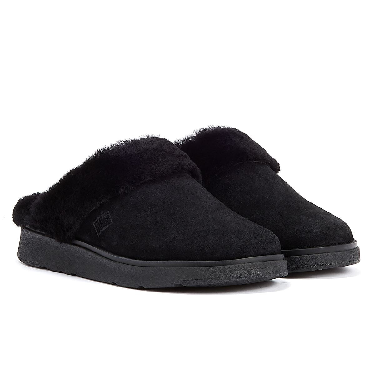 FitFlop Chaussons Noirs Pour Femmes Avec Col En Peau De Mouton.