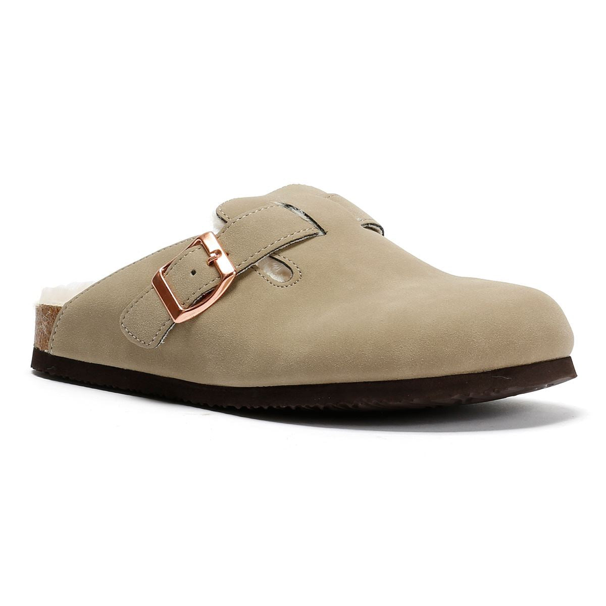 Penguin Poppy Fur Mules Beige Femme Suede