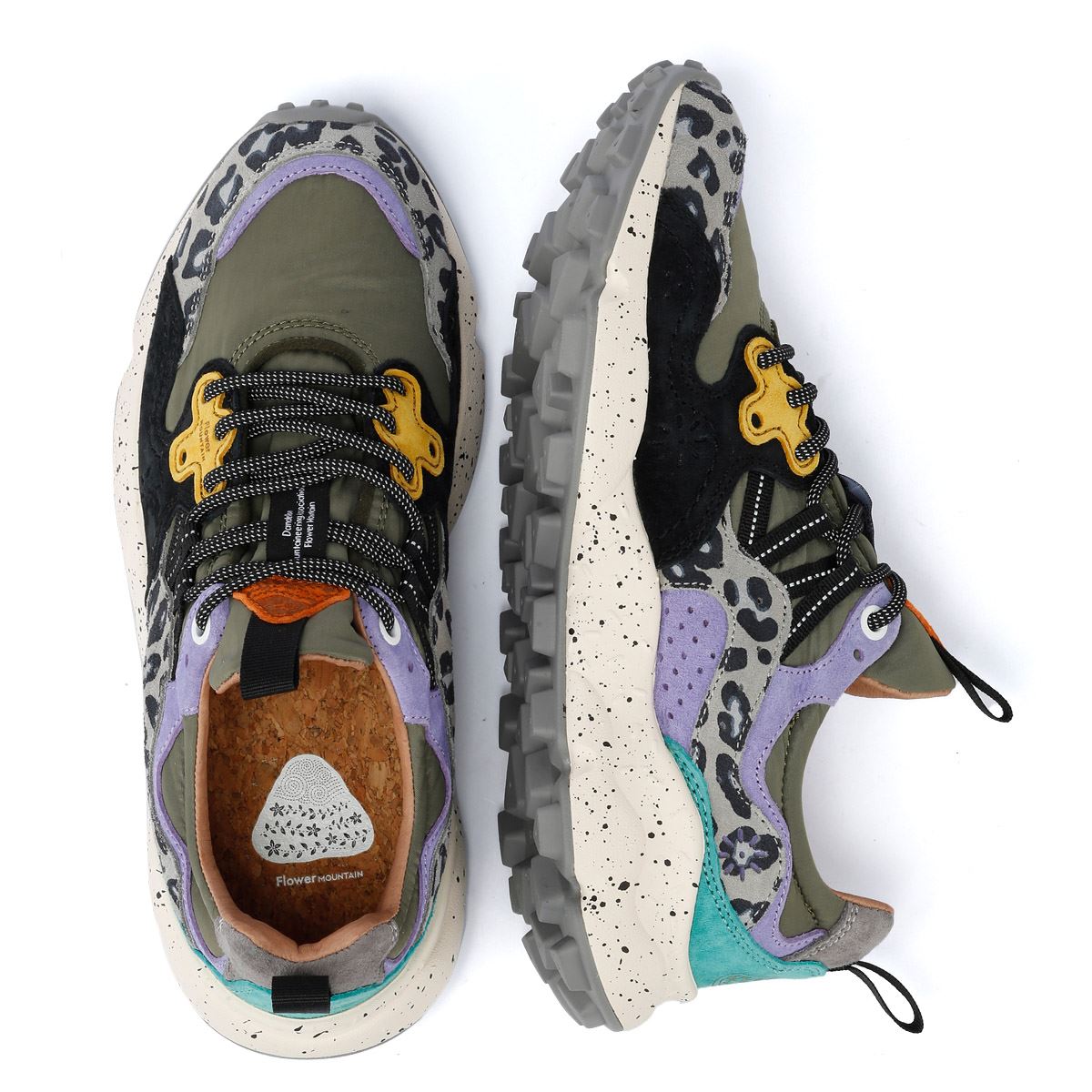Flower Mountain Yamano 3 Sneakers En Daim Vert Militaire / Vert Clair / Jaune