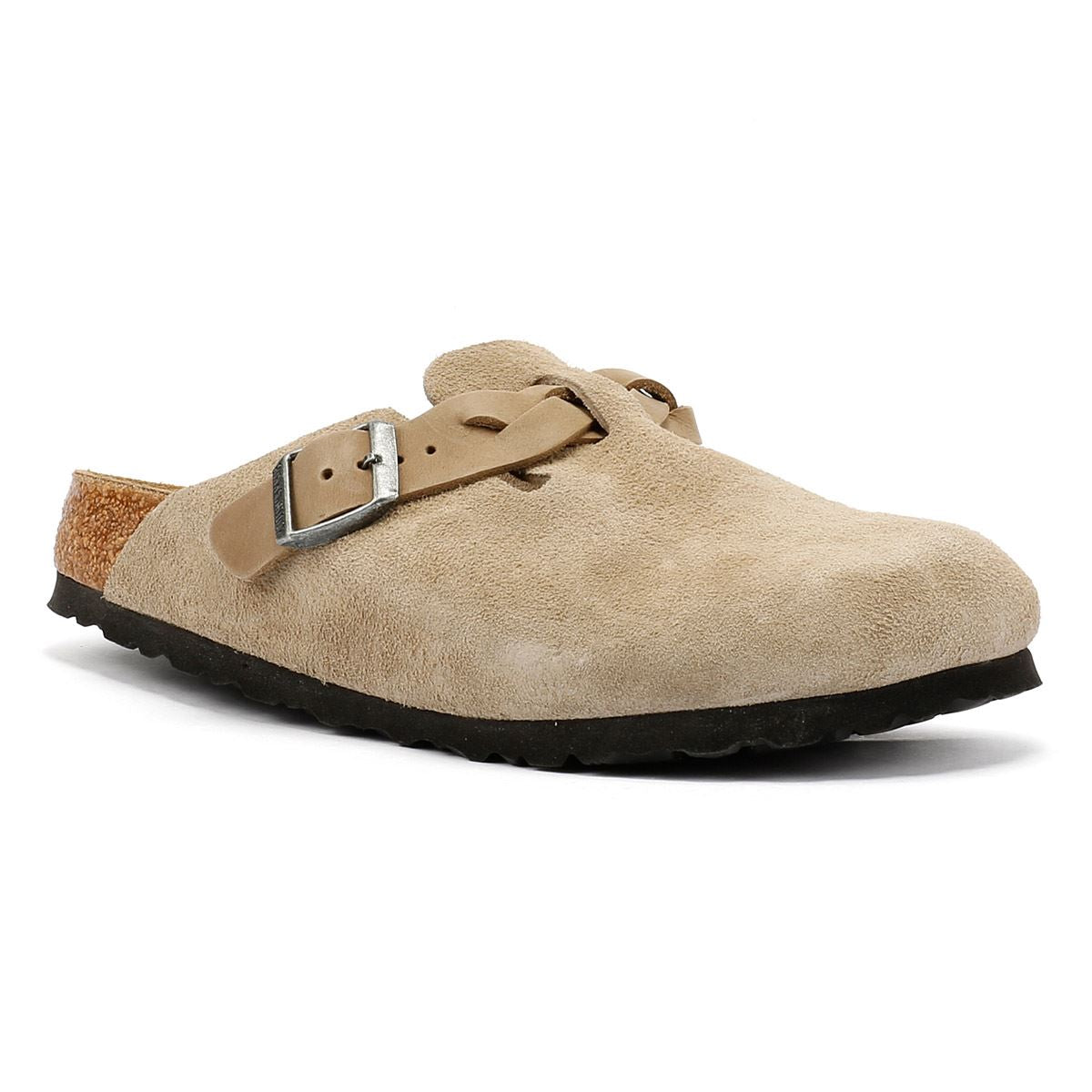Birkenstock Boston Braided Sabots Beige Étroites Pour Femmes En Suède