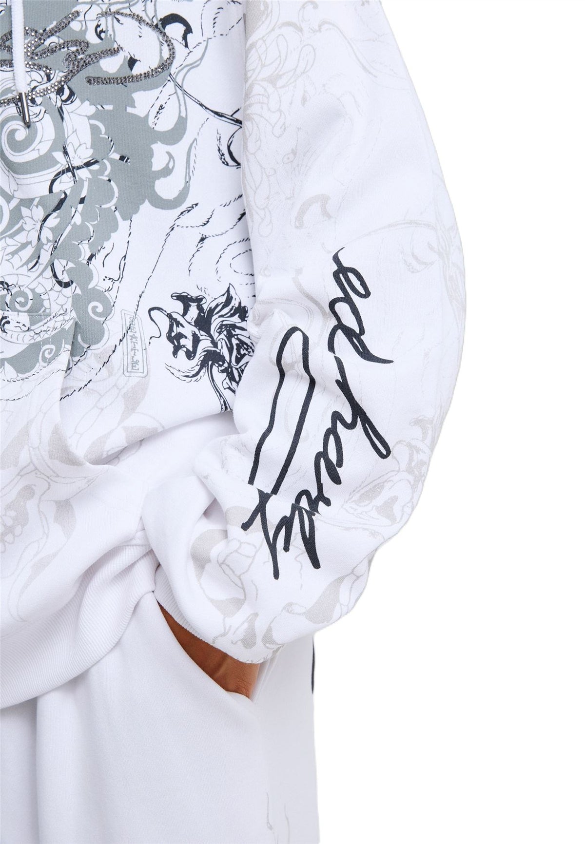 Ed Hardy Diamante Venom Enzyme Wash Relaxed Zip Thru Sweat-Shirts Et Sweat À Capuche Blancs Pour Femmes