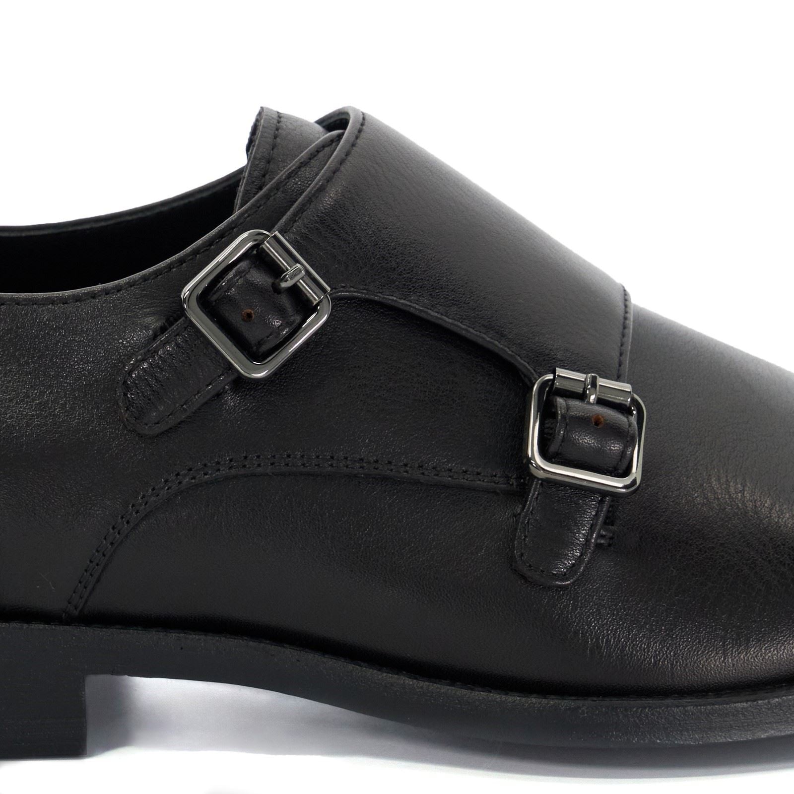 Dune Satchin Chaussures Double Boucle Noires Pour Homme En Cuir