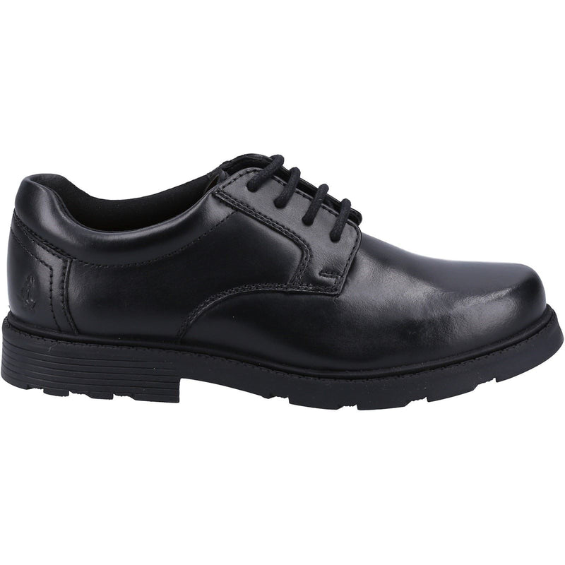 Hush Puppies Oliver SNR Chaussures Noires Pour Garçons En Cuir.