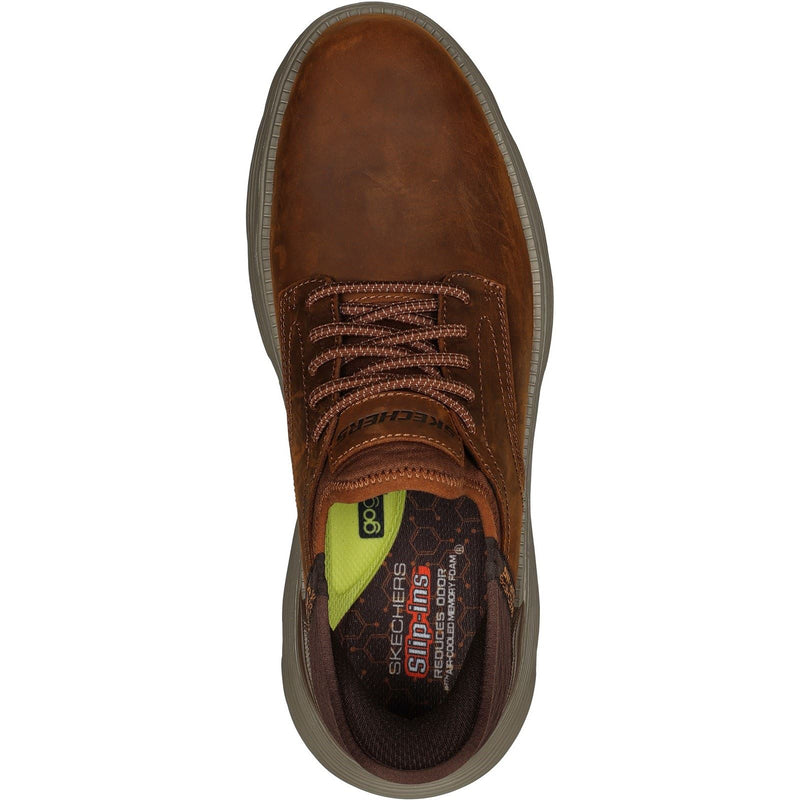 Skechers Garza Gervin Chaussures À Lacets Pour Homme En Cuir Marron Foncé