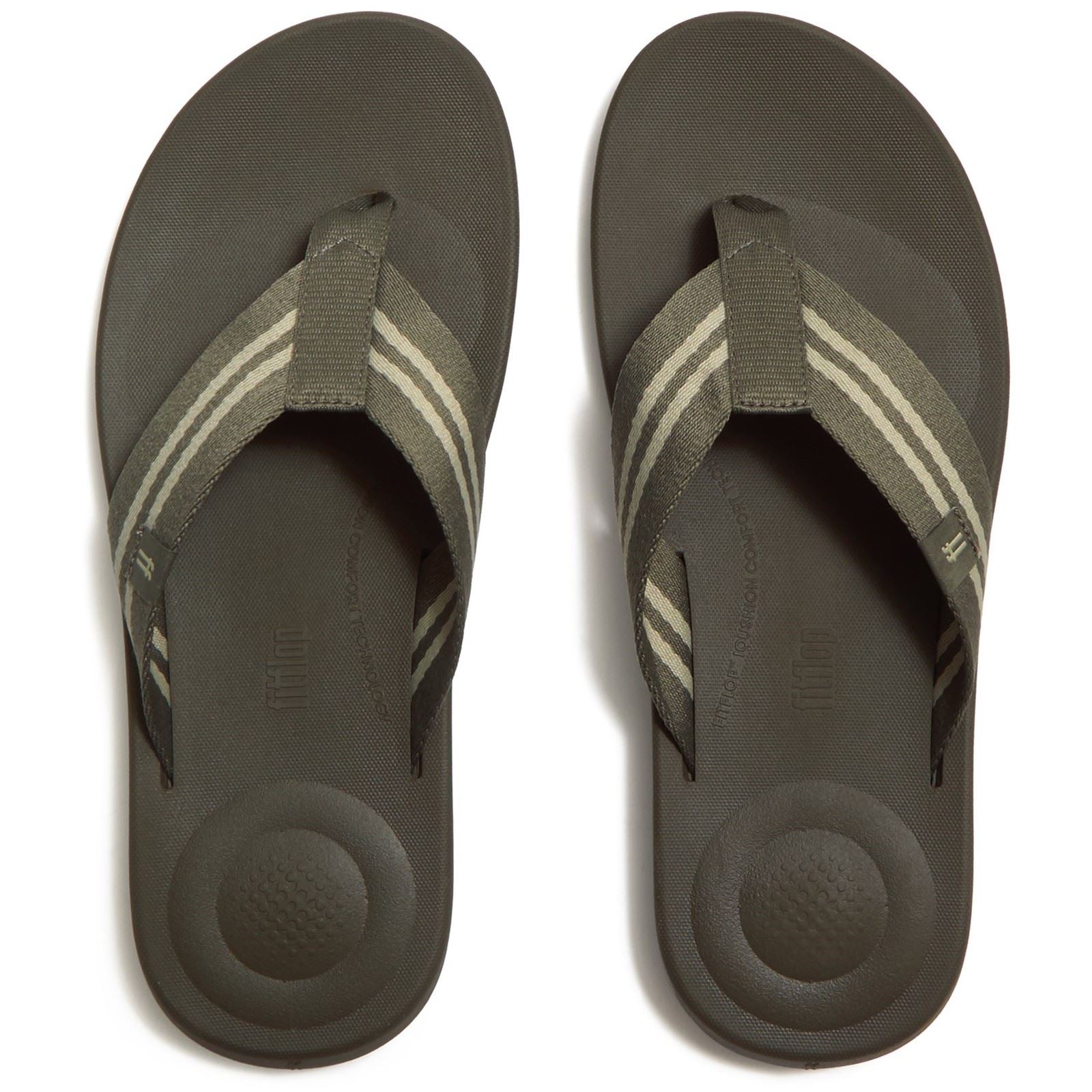 Fitflop iQushion Tongs En Polyester Pour Hommes Vert Olive Profond/Sauge