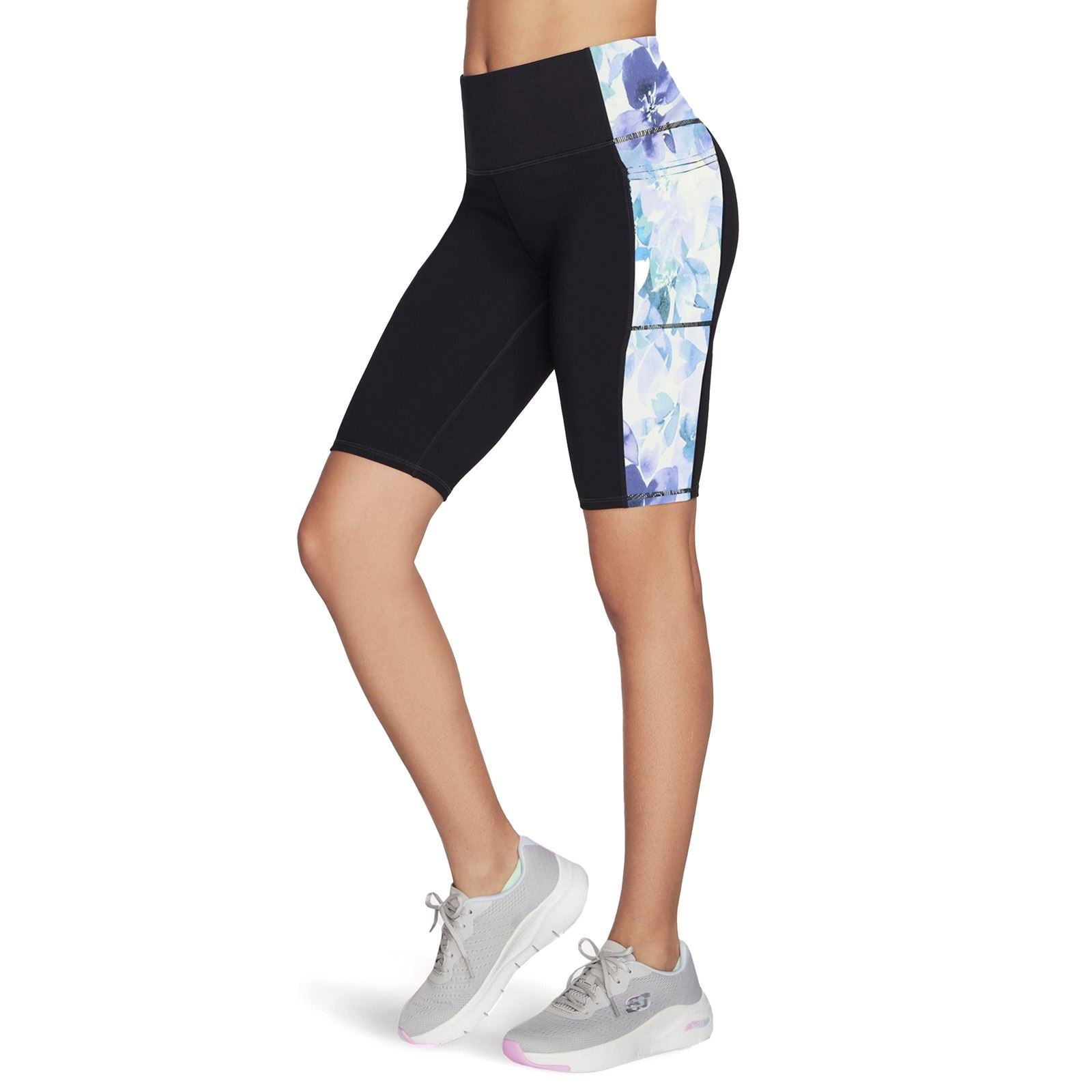 Skechers Performance GoWalk Seascape Floral 10" Bike Short Shorts De Sport Actifs En Nylon Pour Femmes Violets