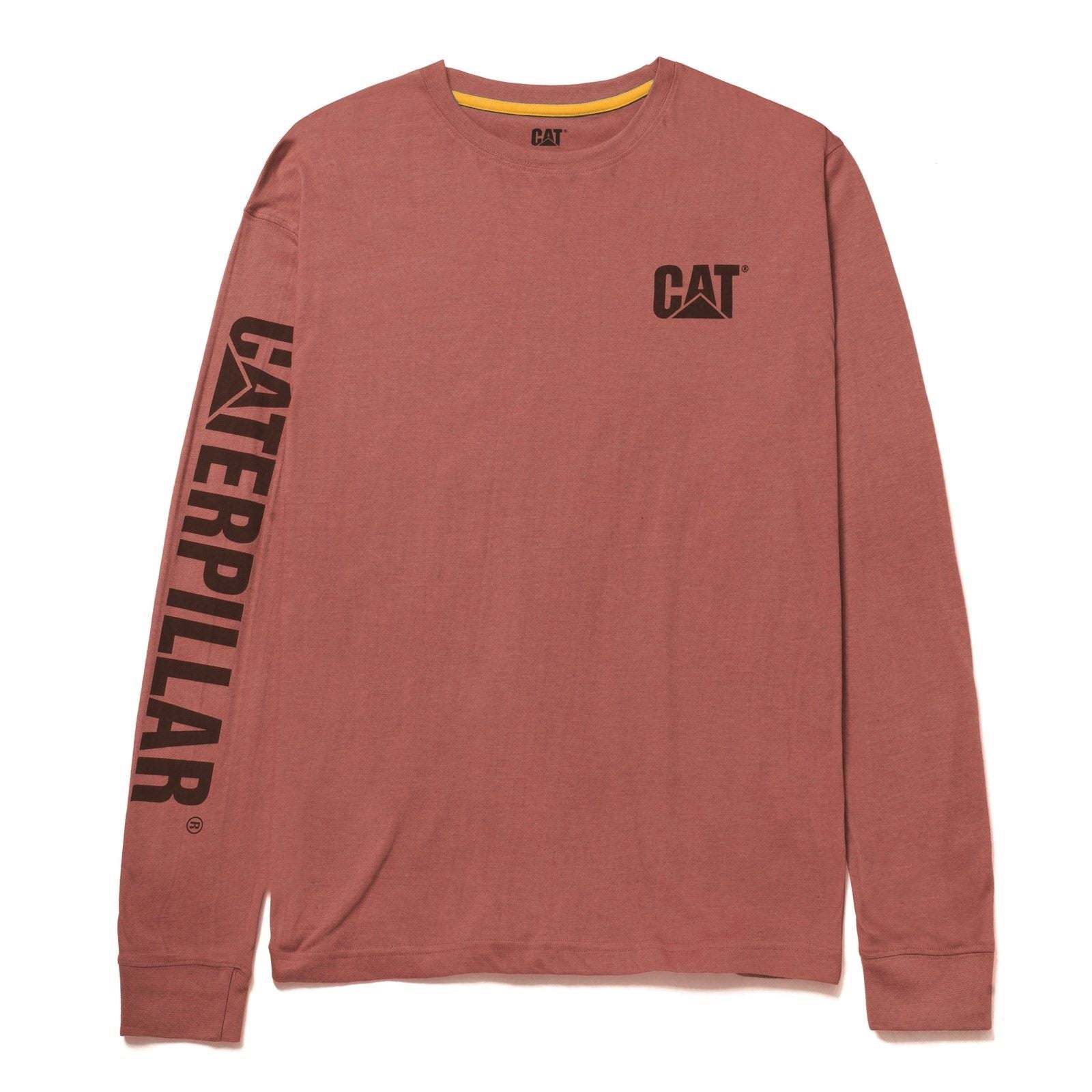 Caterpillar Trademark Banner Long Sleeve T-Shirt Rouge En Coton Pour Homme