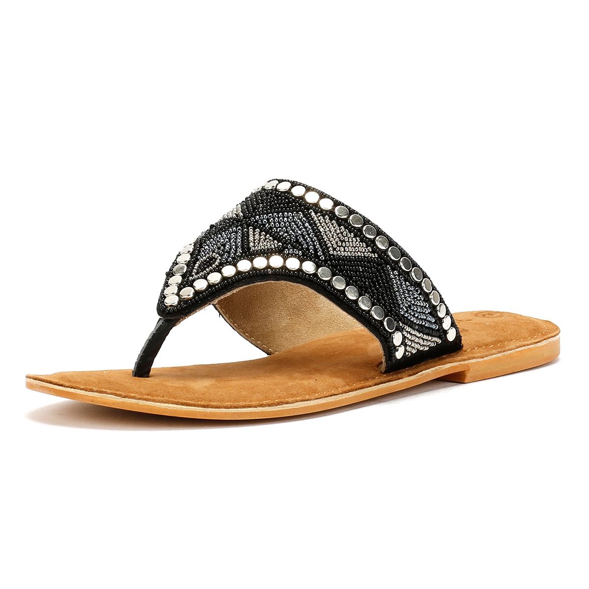 Tower London Wide Vamp Toepost Sandales Noires Pour Femmes