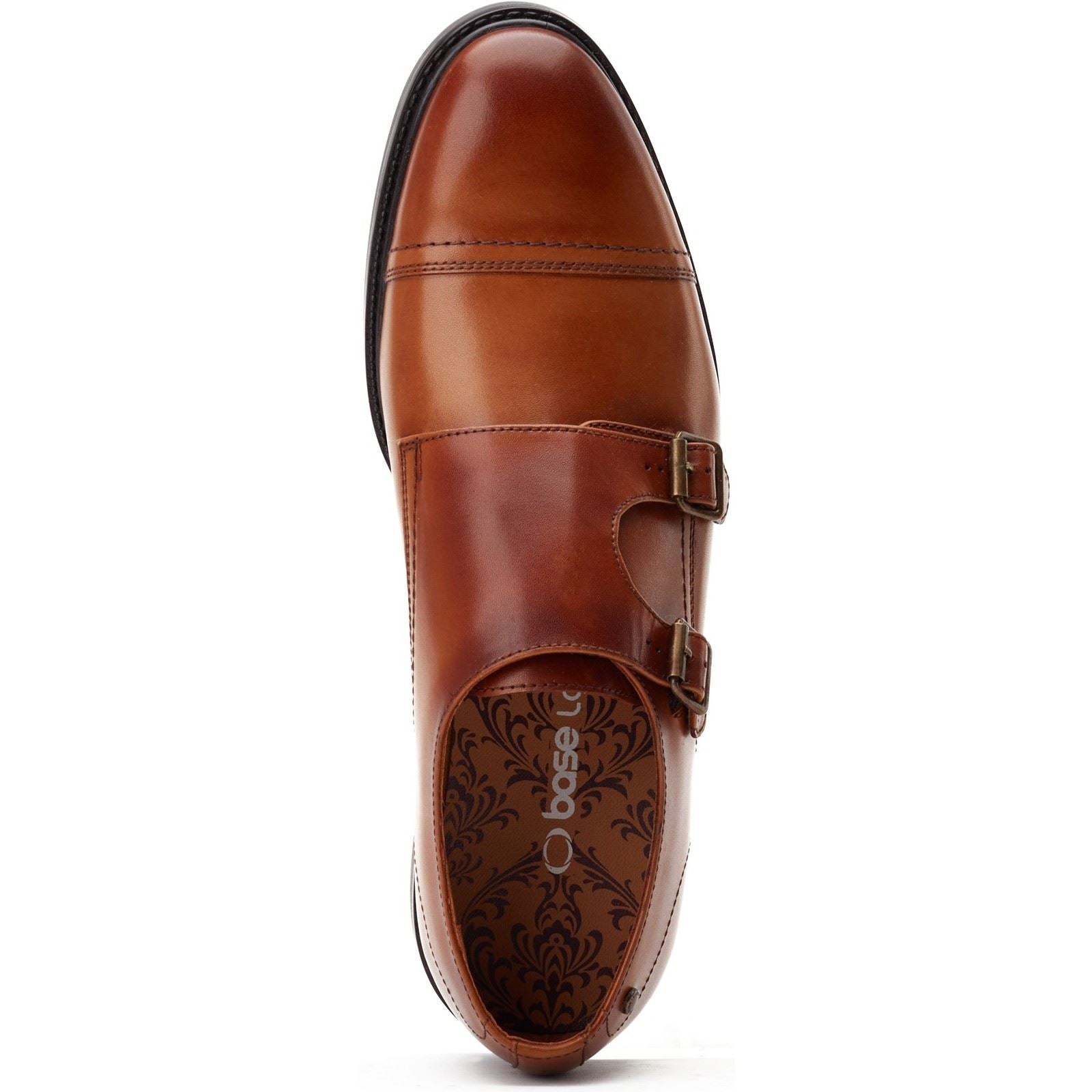 Base London Diablo Chaussures À Double Boucle Pour Hommes En Cuir Brun Brûlé