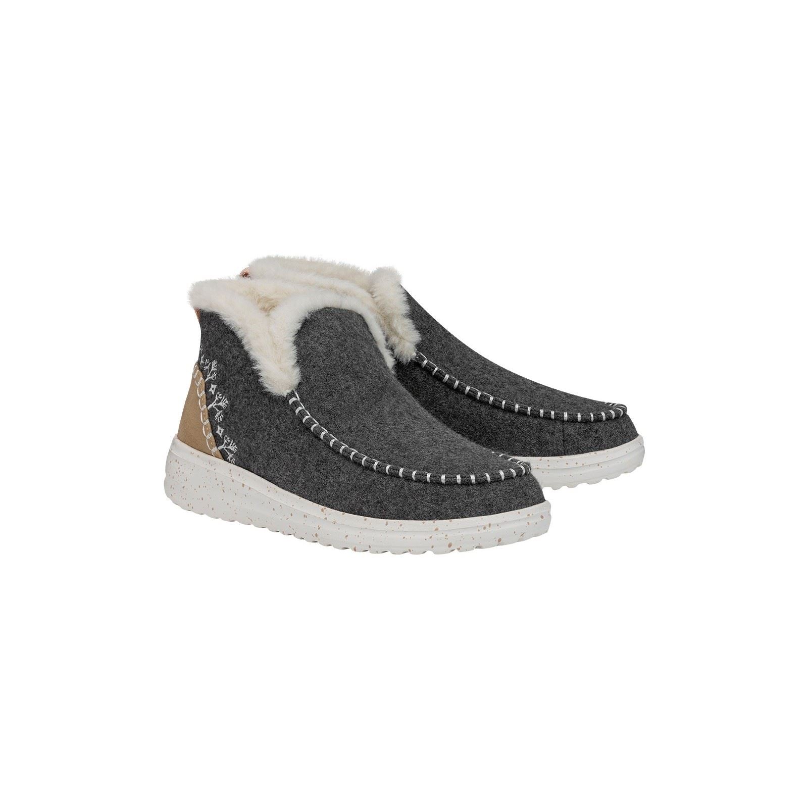 HEYDUDE Denny Wool Faux Shearling Bottes Grises Pour Femmes