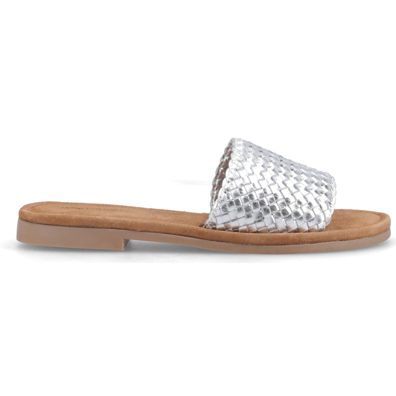 Hush Puppies Hetty Slide Sandales En Cuir Pour Femmes Argentées