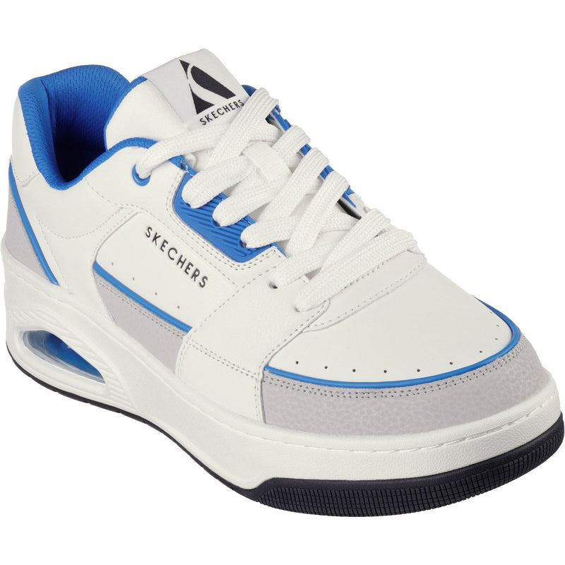 Skechers Uno Court Low-Post Baskets Pour Hommes En Cuir Blanc/Bleu