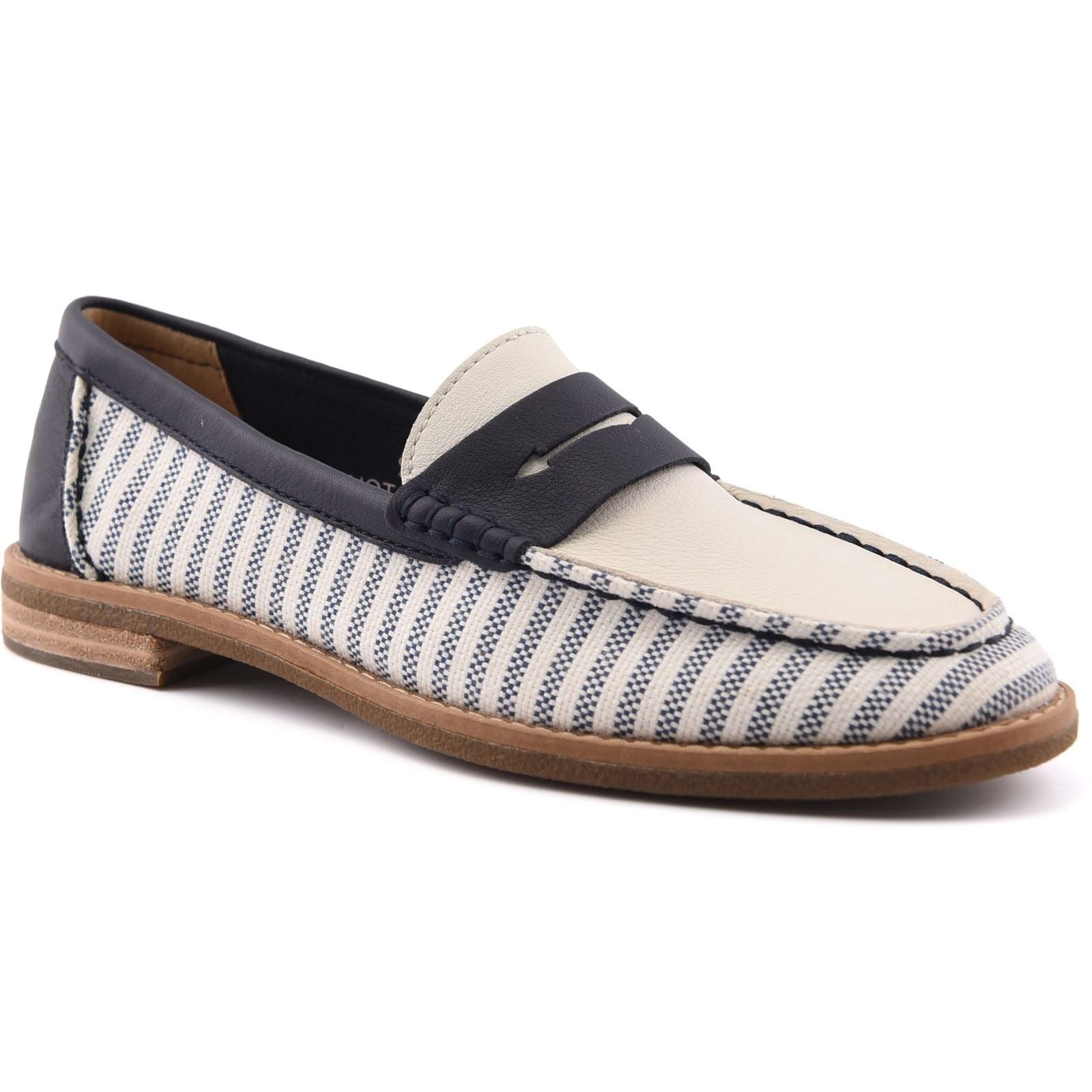 Sperry Port Driving Mocassins Femme Blanc/Marin En Textile