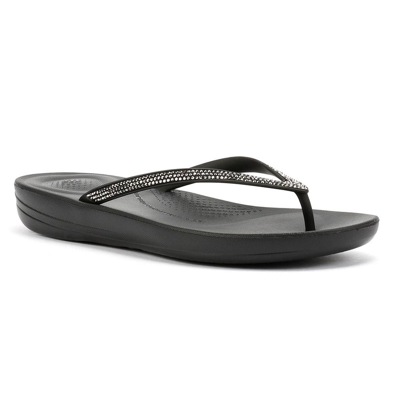 FitFlop Iqushion Sparkle Tongs Noires Pour Femmes En Caoutchouc