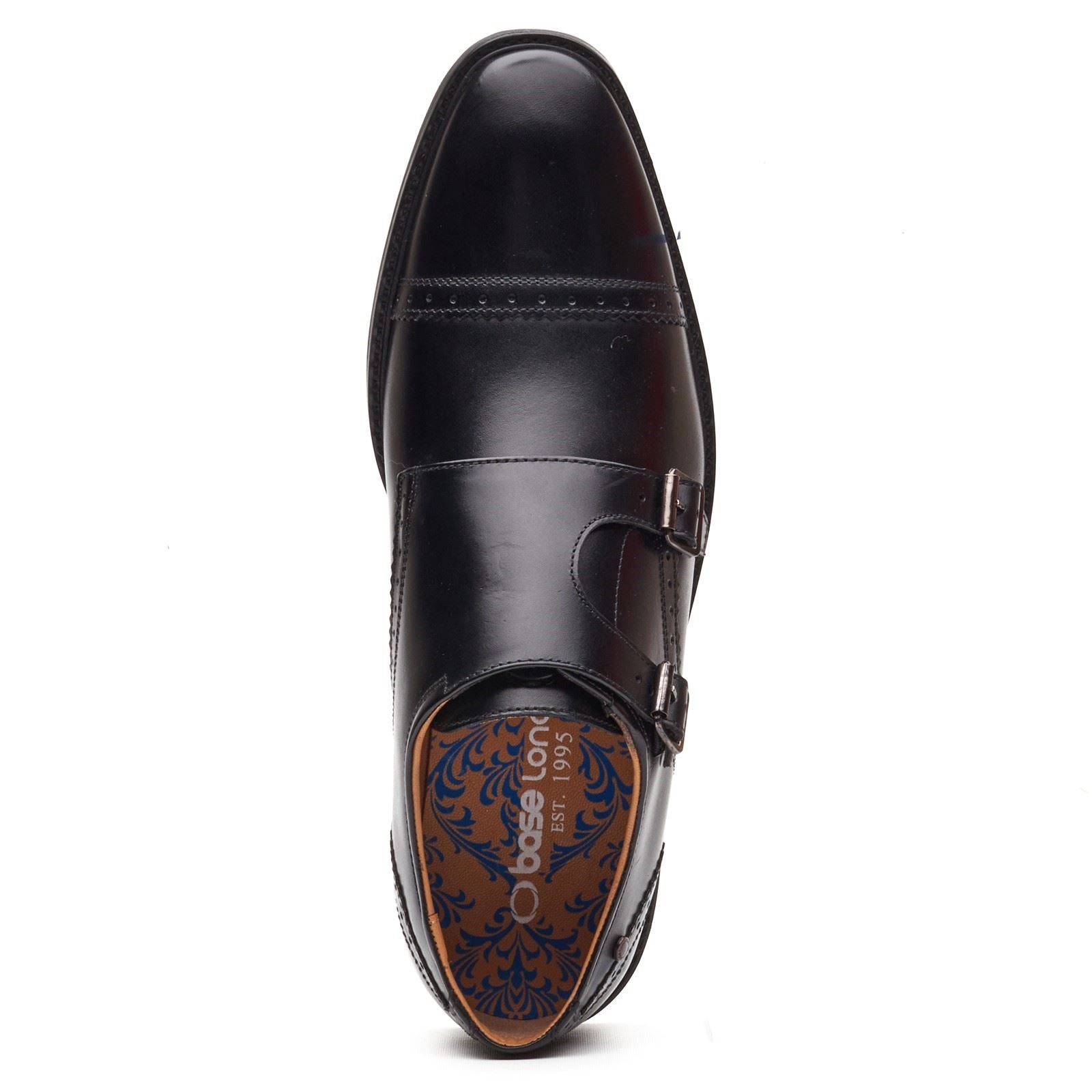 Base London Henley Monk Chaussures En Cuir Pour Hommes Noires À Double Boucle