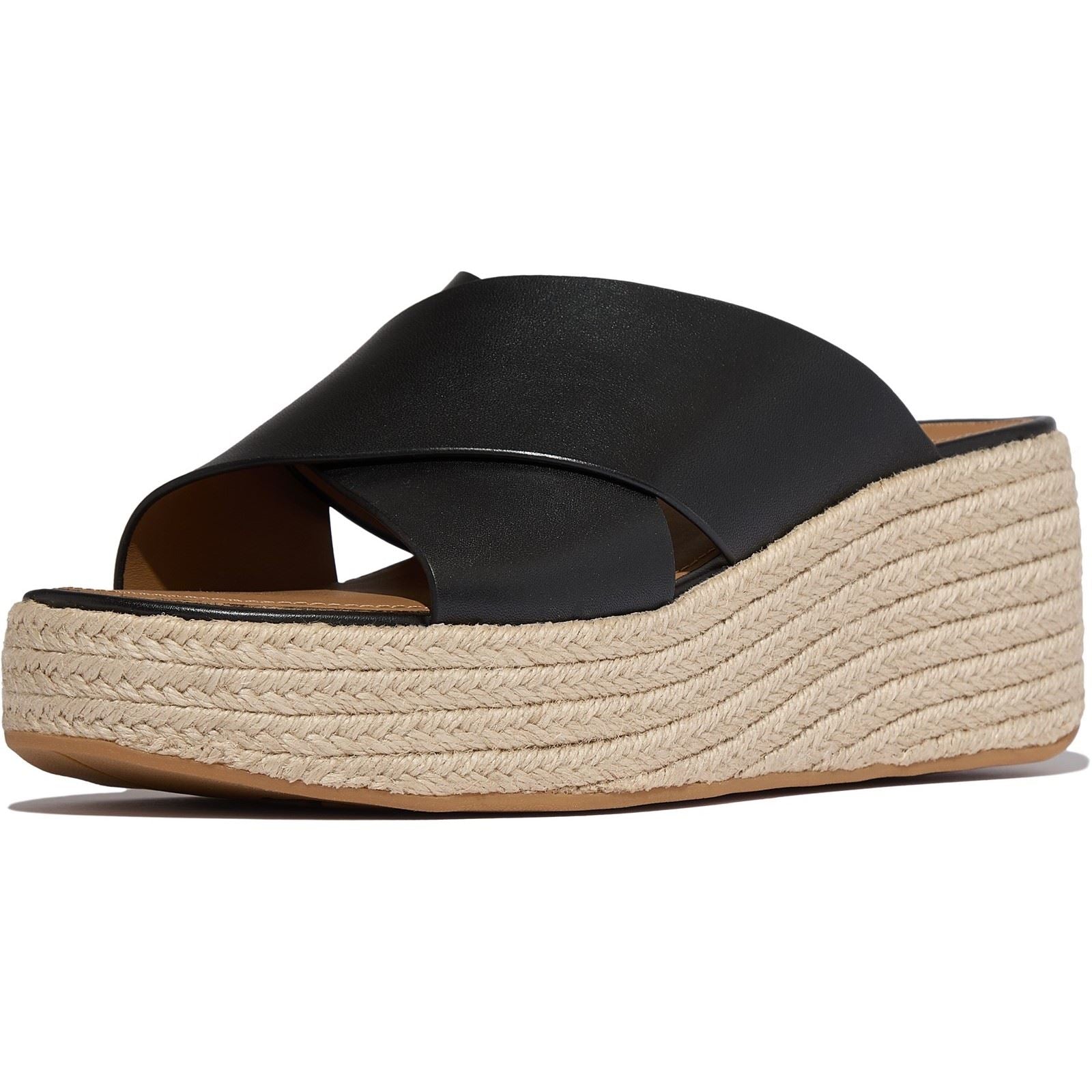 Fitflop Platfforms Sandales Noires En Cuir Pour Femmes