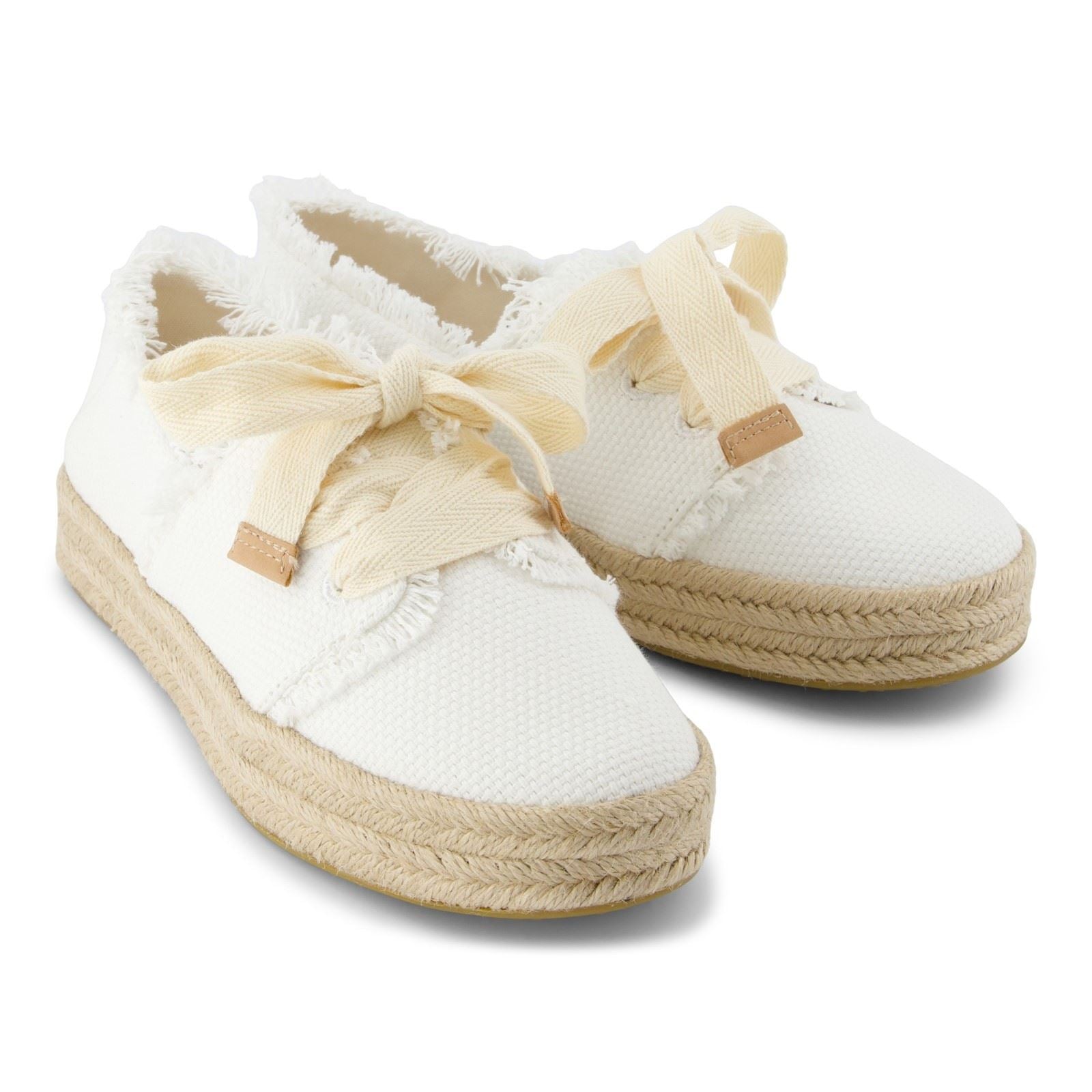 TOMS Carolina Lace Up Espadrilles Blanches En Coton Pour Femmes À La Plage