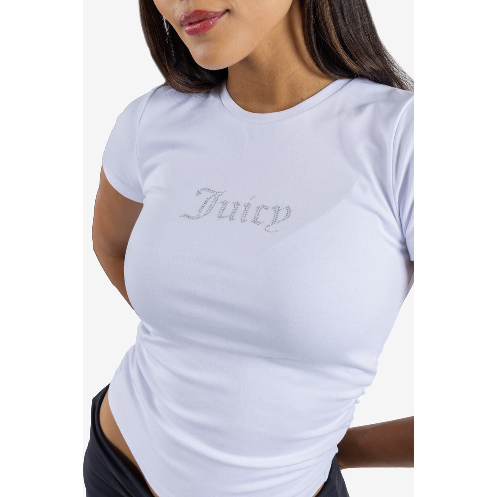 Juicy Couture Dot Ruched T-Shirt Blanc Pour Femme En Modal