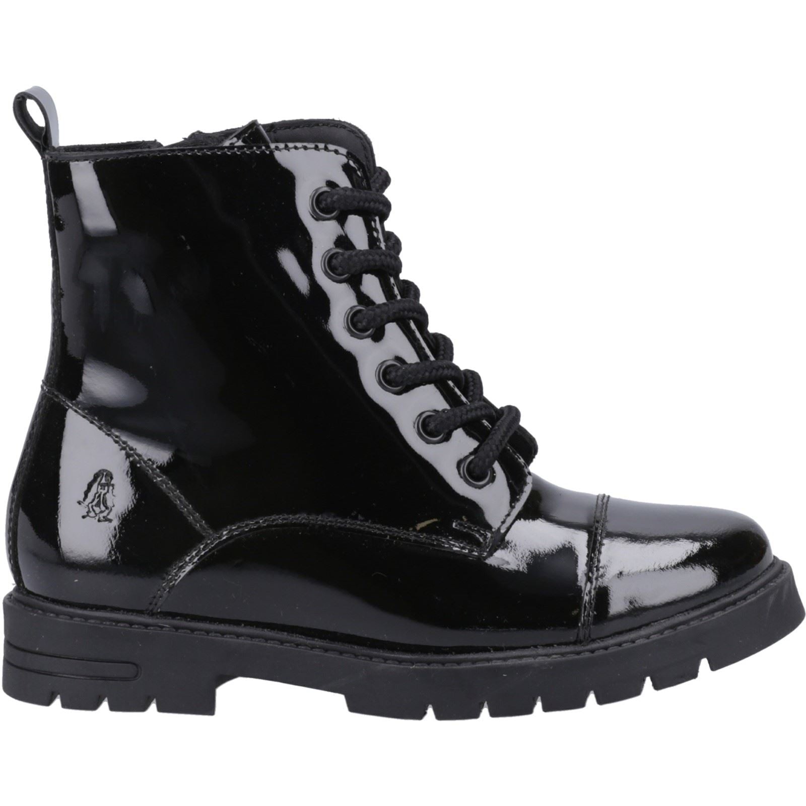 Hush Puppies Lauren Patent Junior Chaussures Noires Pour Filles En Cuir