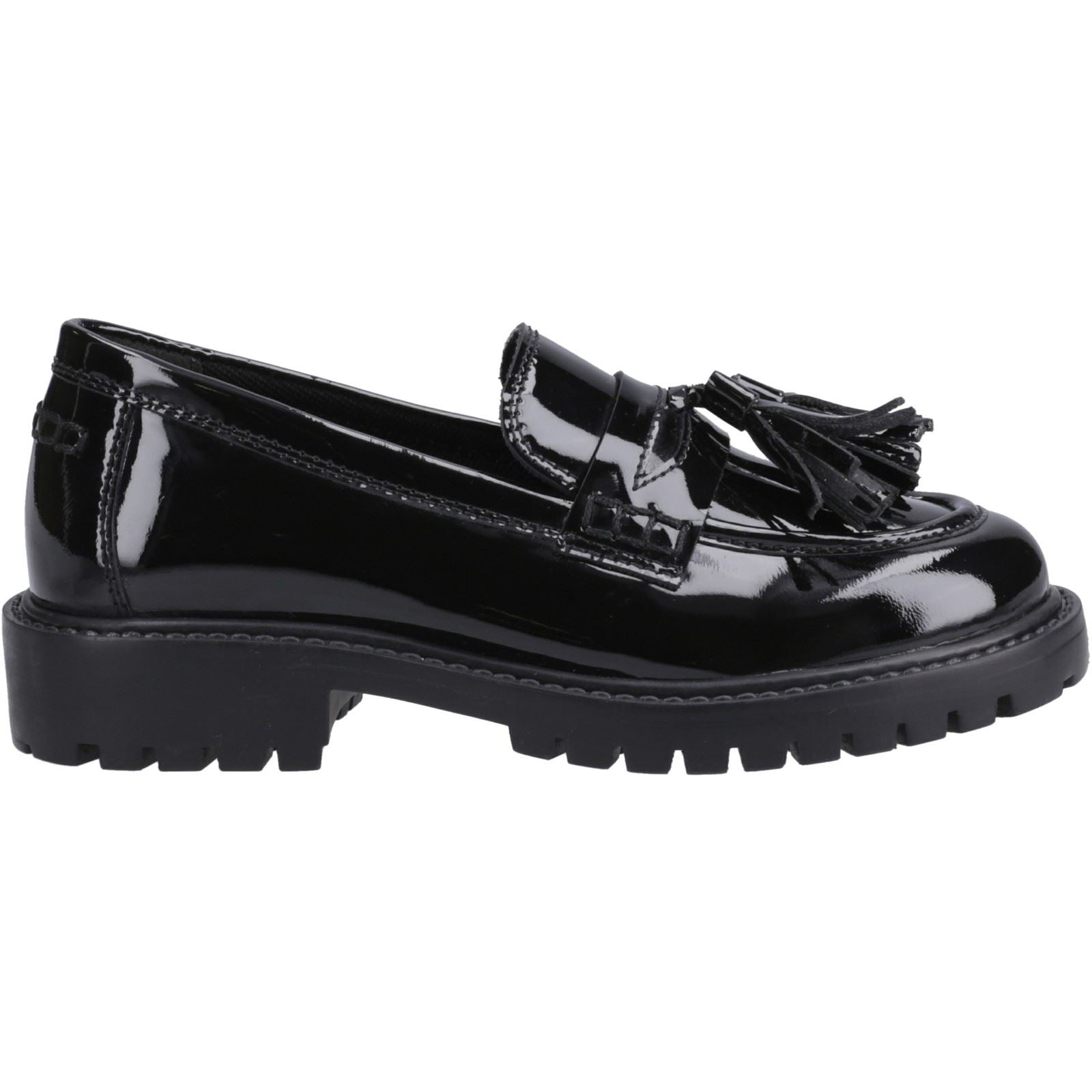 Hush Puppies Abigail Patent Senior Chaussures Plates Noires Pour Filles En Cuir