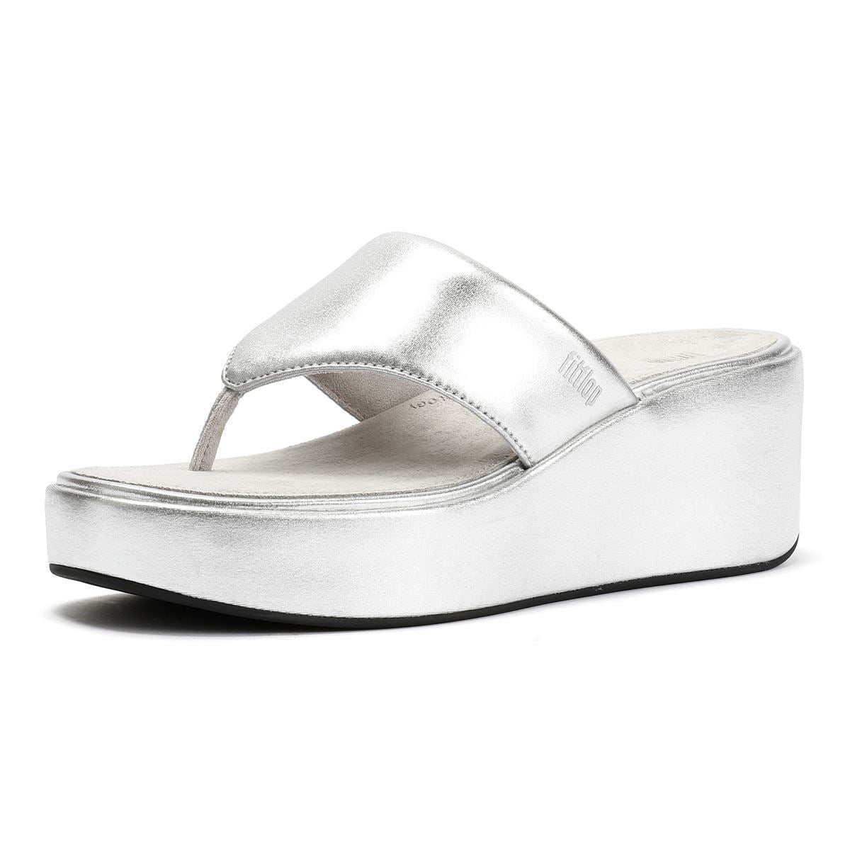 FitFlop Sandales Femme Compensées Plateforme Argentées à Entredoigt