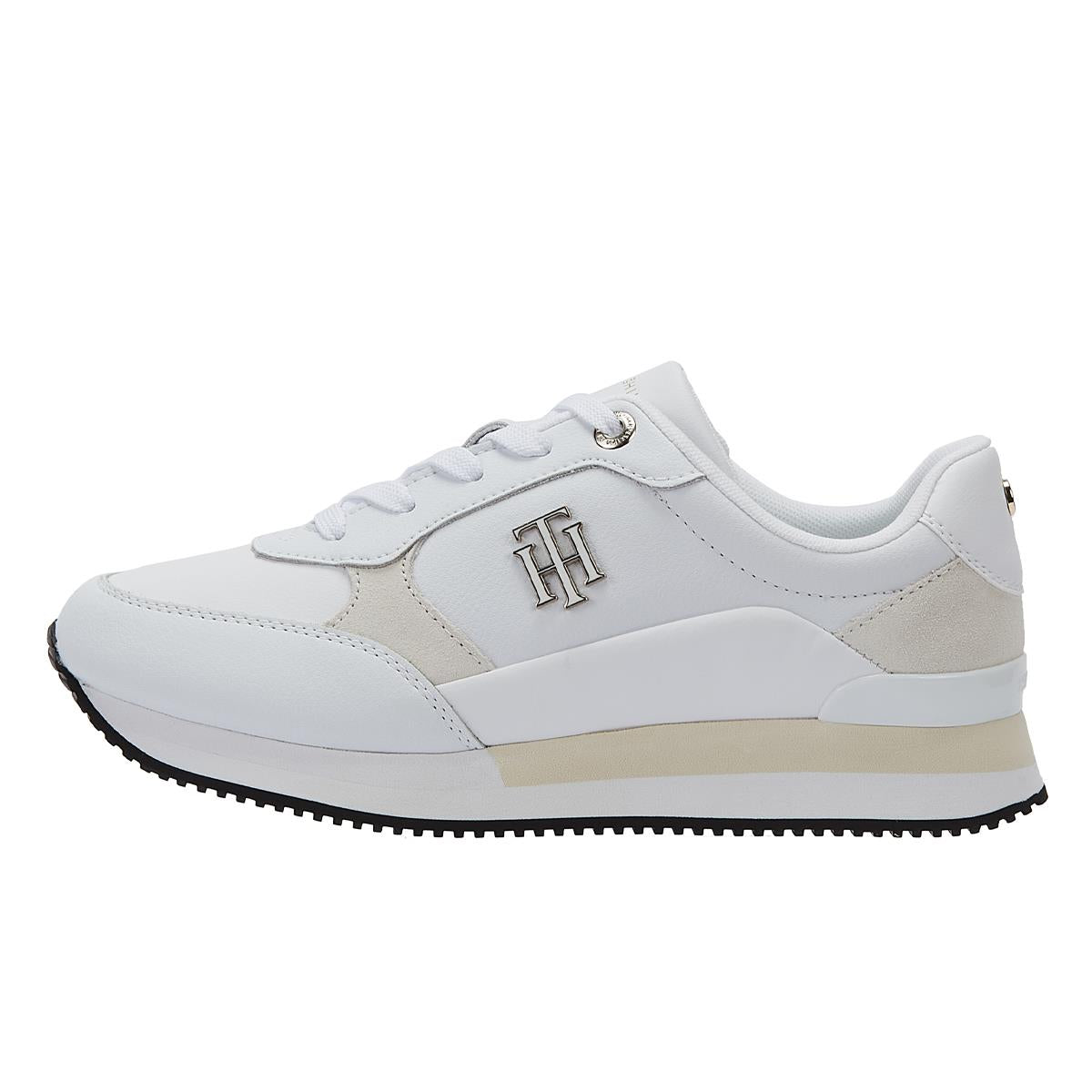 Tommy Hilfiger TH Emboss Metallic Sneaker Womens White/Gold Trainer