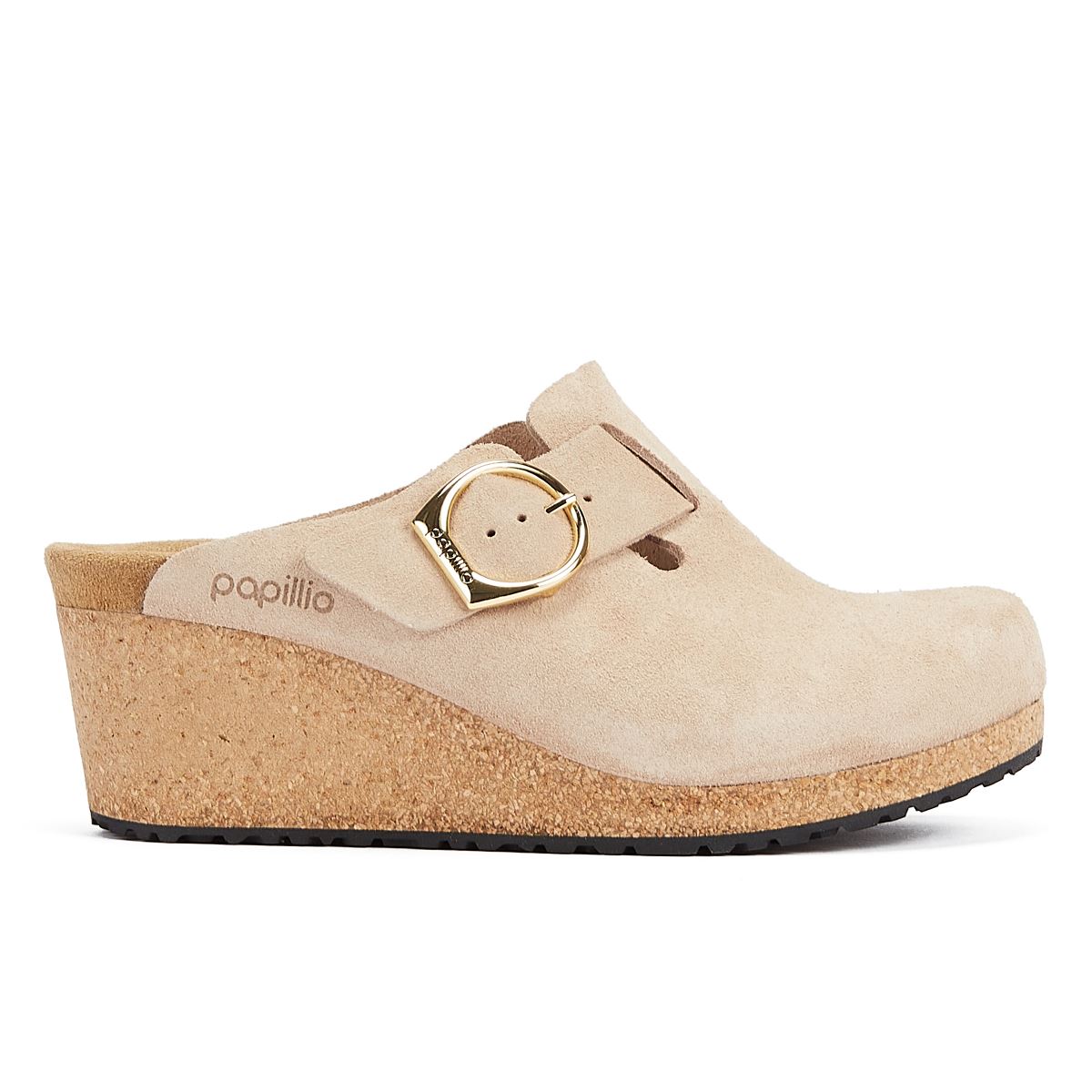 Birkenstock Compensées Beige Pour Femmes En Daim Chaud Avec Boucle En Anneau Fanny
